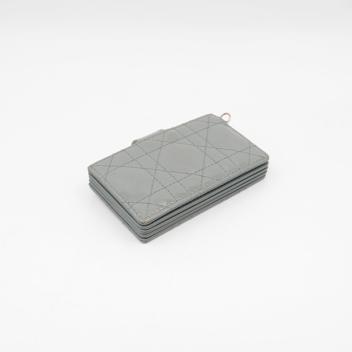 Lady Dior Jasmine Card Holder Grey Patent Leather