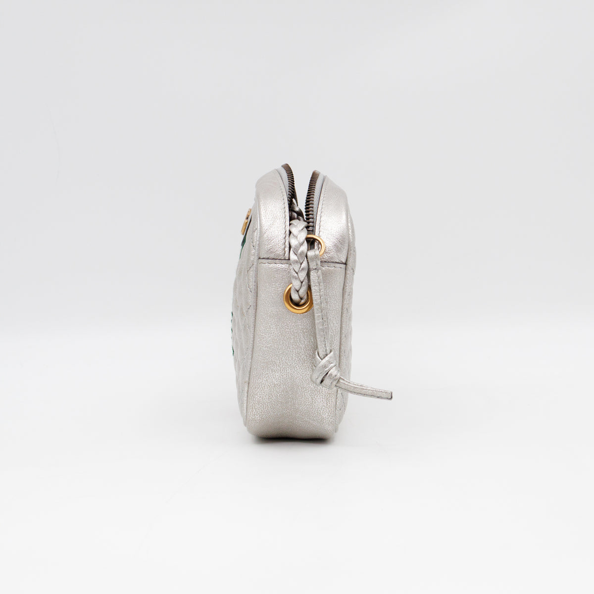 GG Shoulder Bag Silver Metallic Quilted Leather