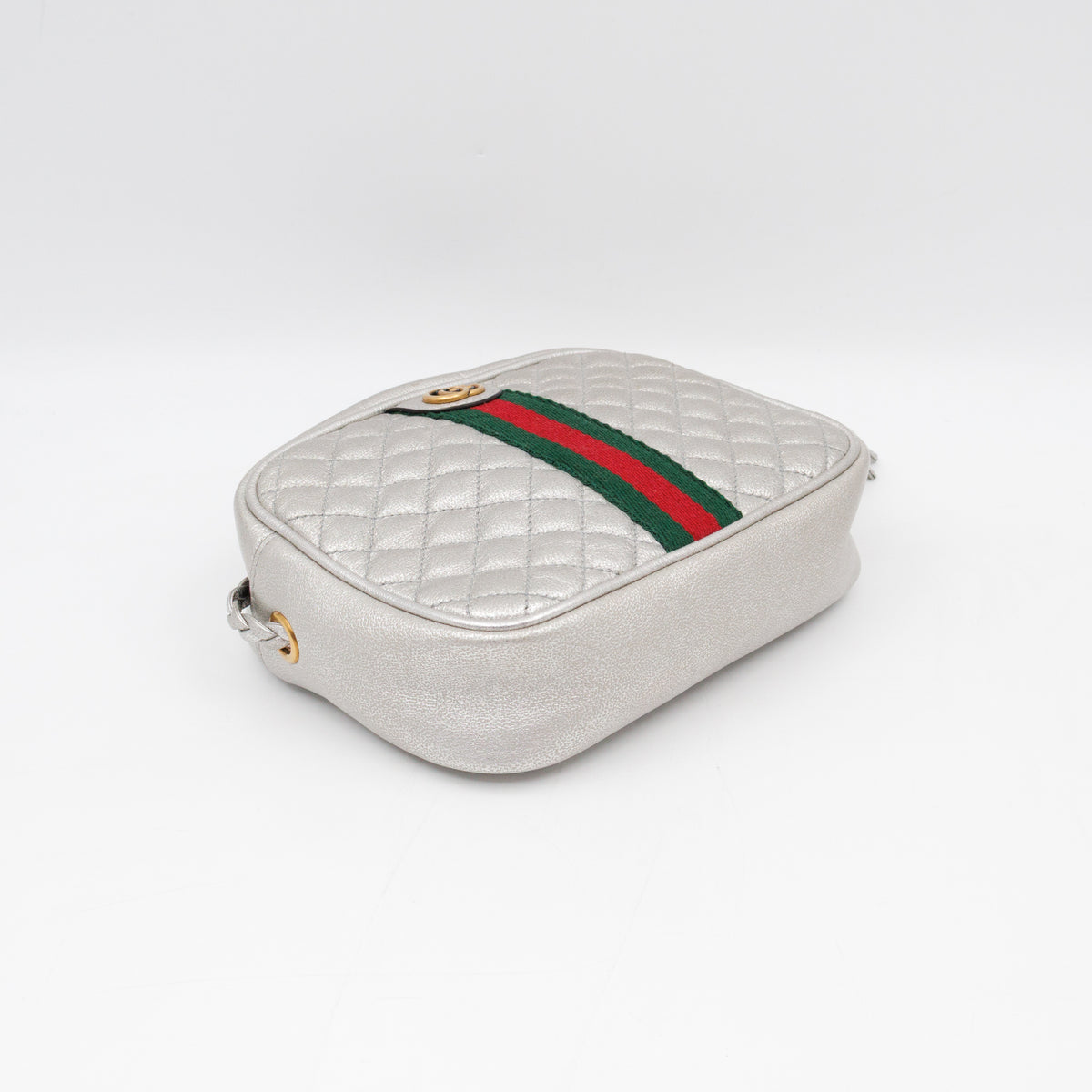 GG Shoulder Bag Silver Metallic Quilted Leather