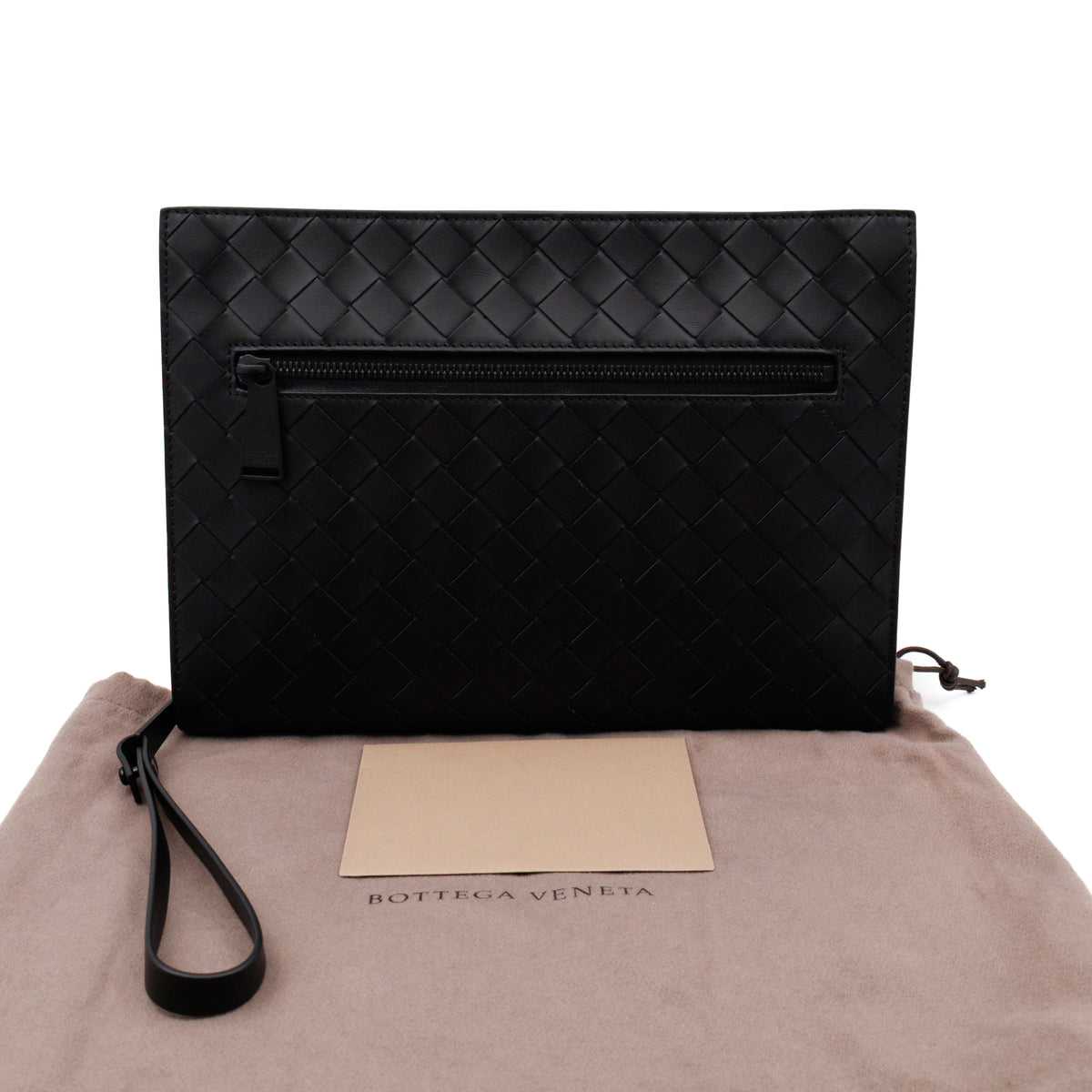 Intrecciato Document Case with Wristlet Small Black Leather