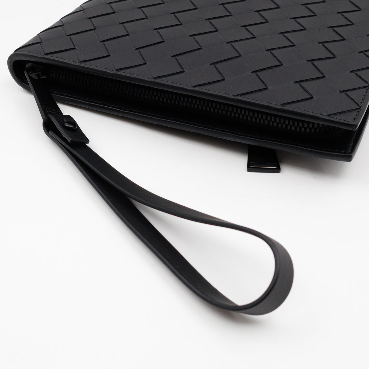 Intrecciato Document Case with Wristlet Small Black Leather