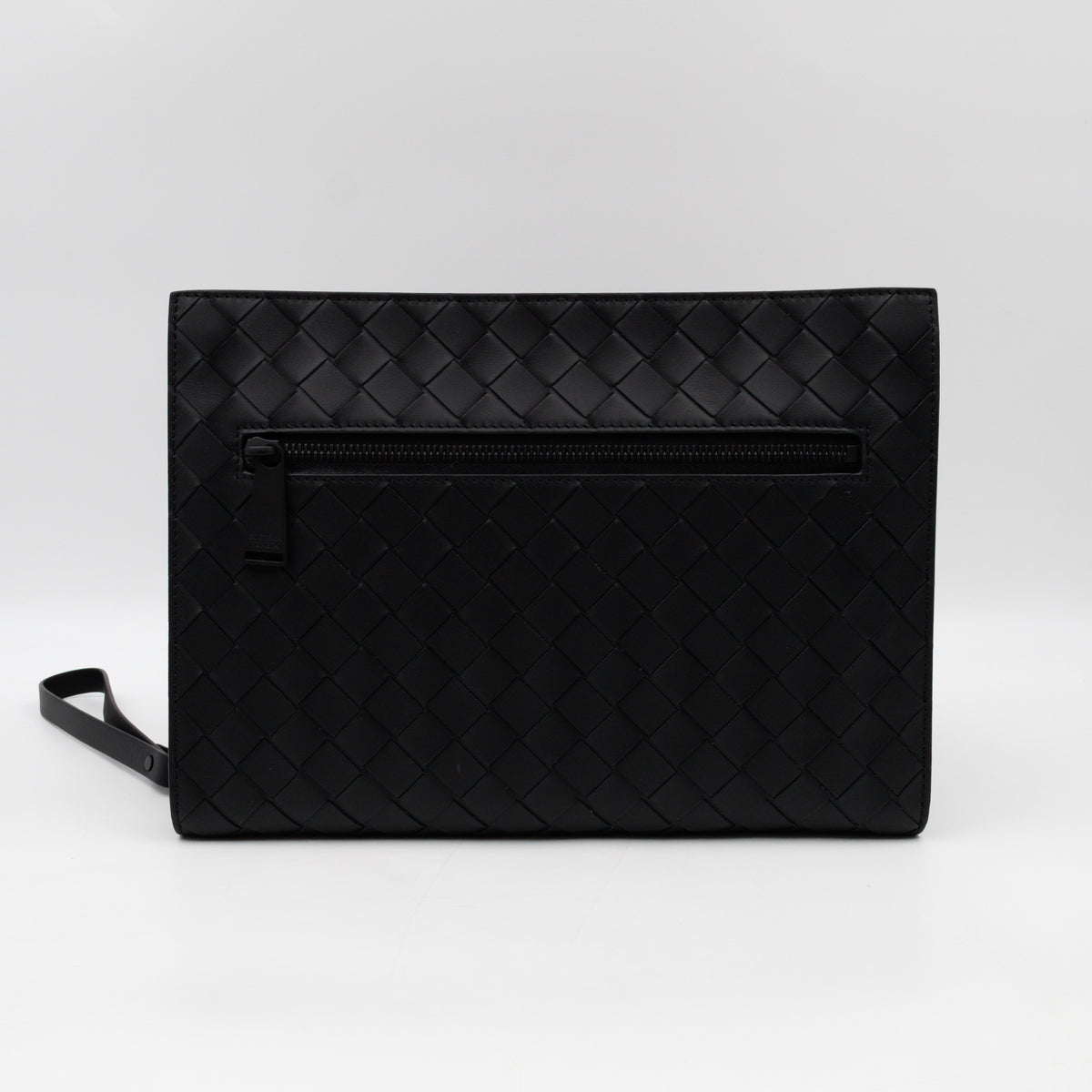 Intrecciato Document Case with Wristlet Small Black Leather