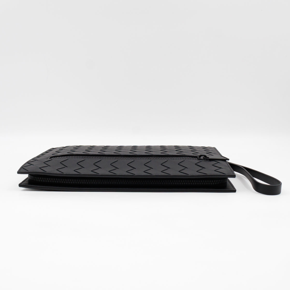 Intrecciato Document Case with Wristlet Small Black Leather