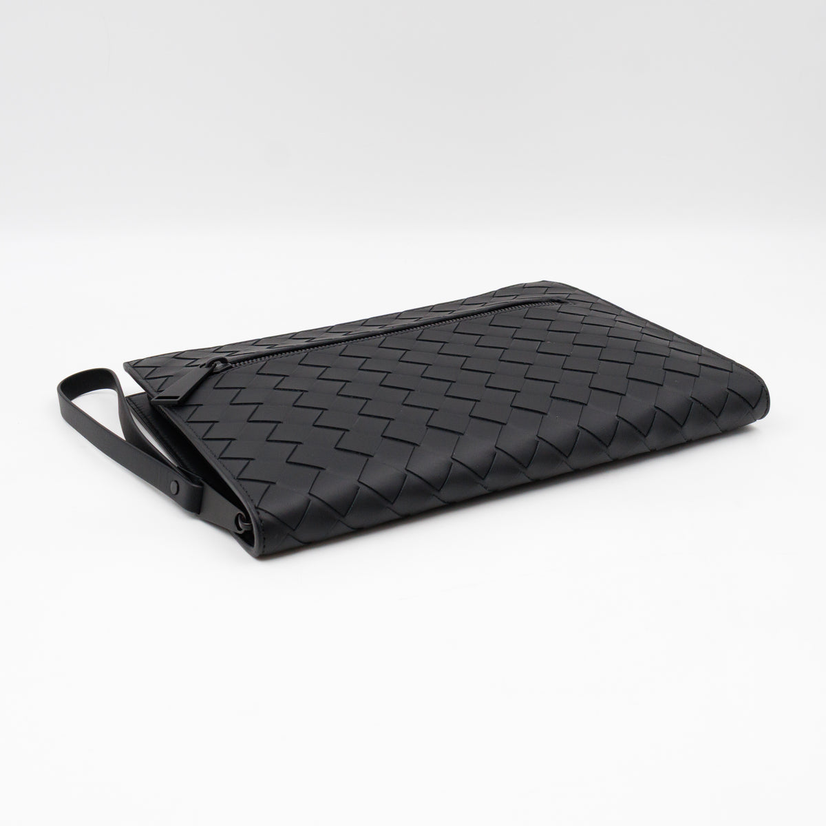 Intrecciato Document Case with Wristlet Small Black Leather