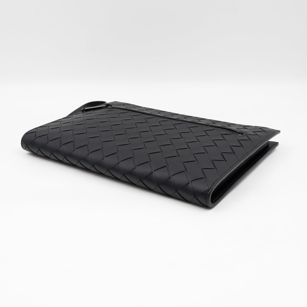 Intrecciato Document Case with Wristlet Small Black Leather