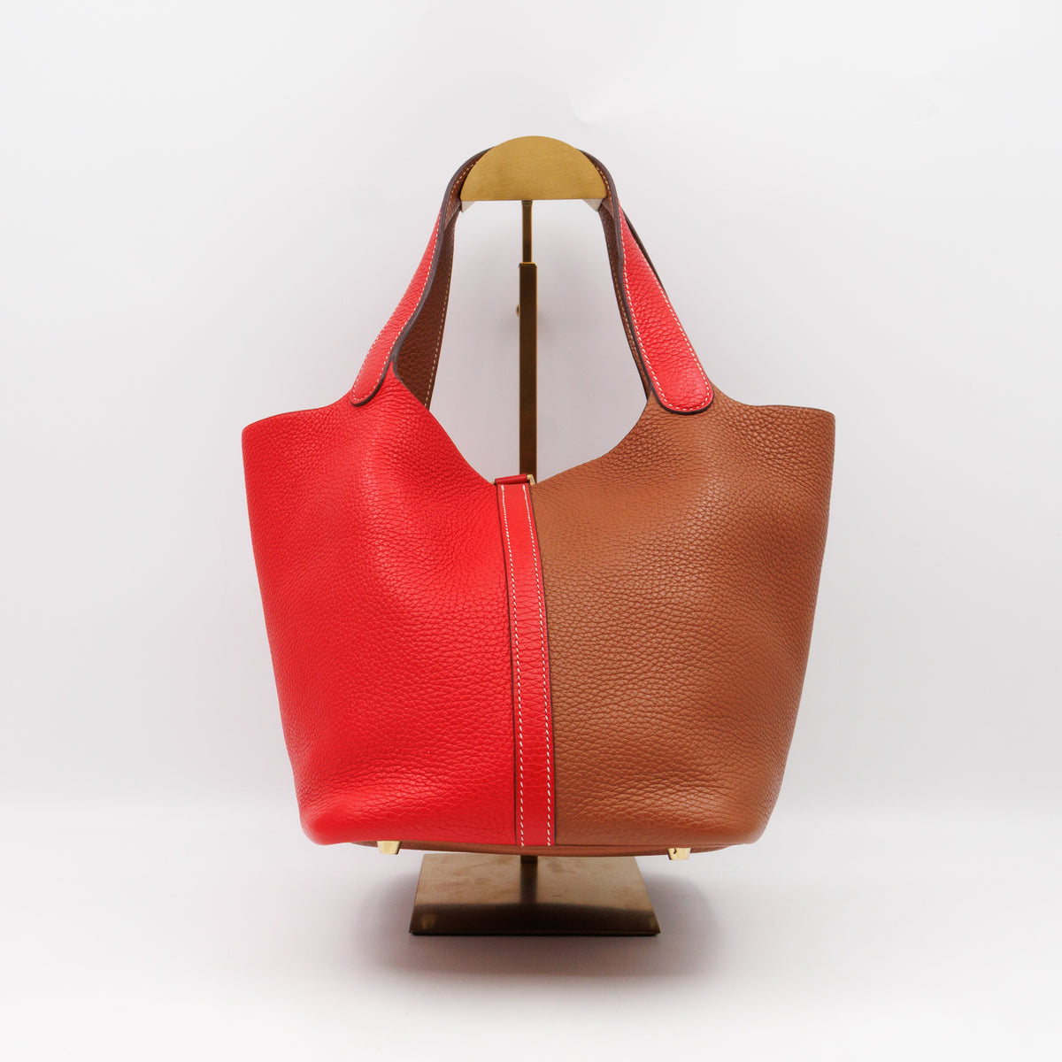 Picotin Lock 22 Red & Brown Taurillon Clemence
