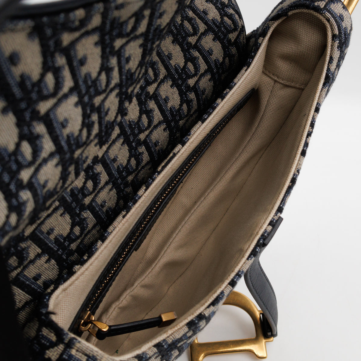 Saddle Bag Medium Blue Dior Oblique Jacquard