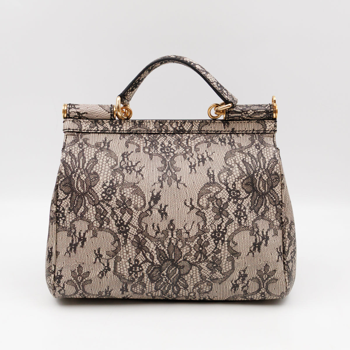 Sicily Large Beige Black Lace Print Leather