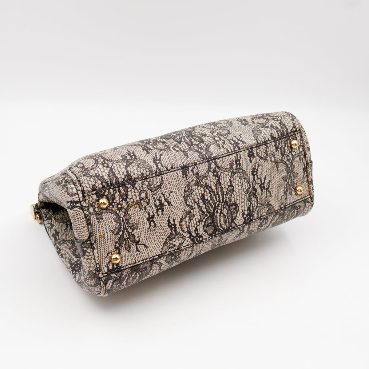 Sicily Large Beige Black Lace Print Leather