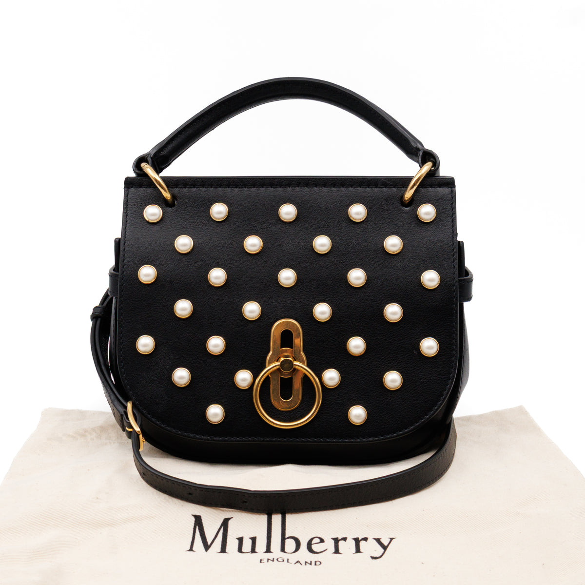 Amberley Small Pearl Satchel Black Leather
