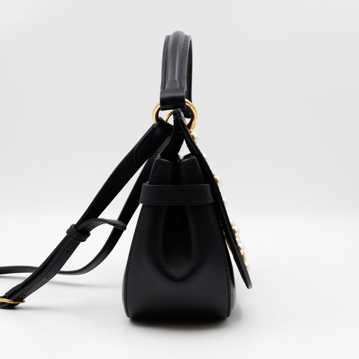 Amberley Small Pearl Satchel Black Leather