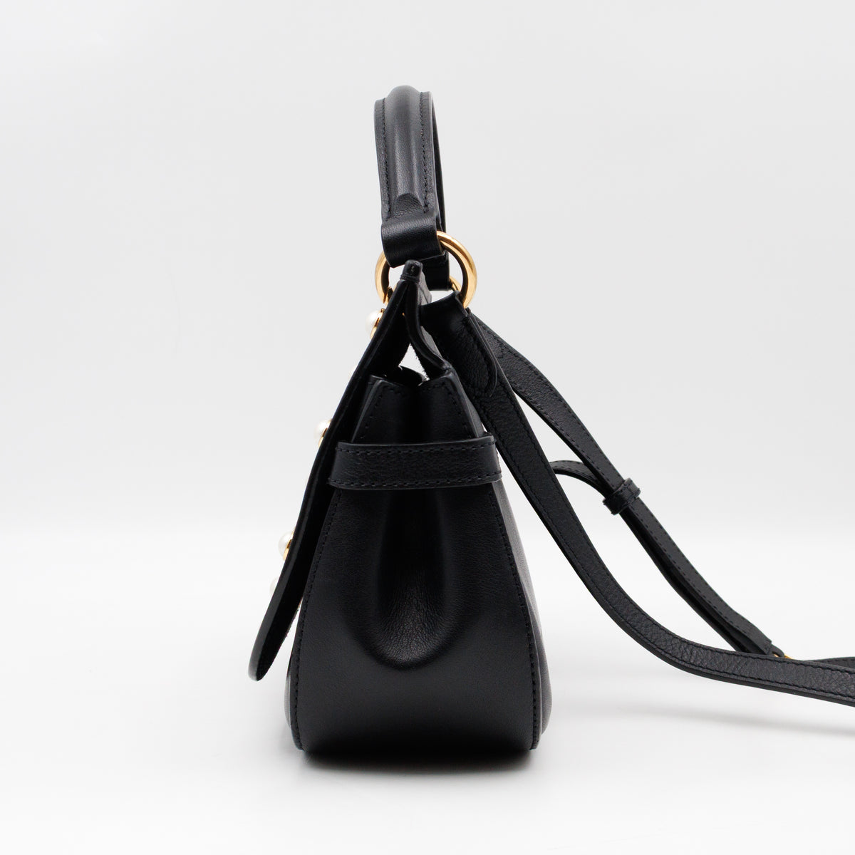 Amberley Small Pearl Satchel Black Leather