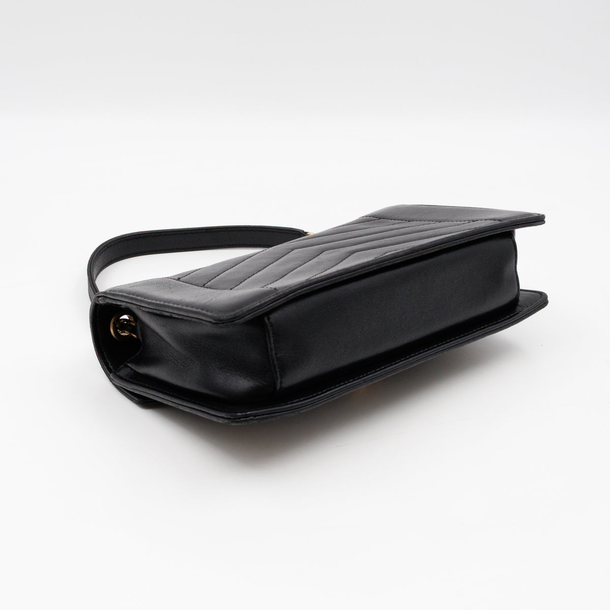 Reversed Chevron Flap Bag Black Quilted Lambskin Leather