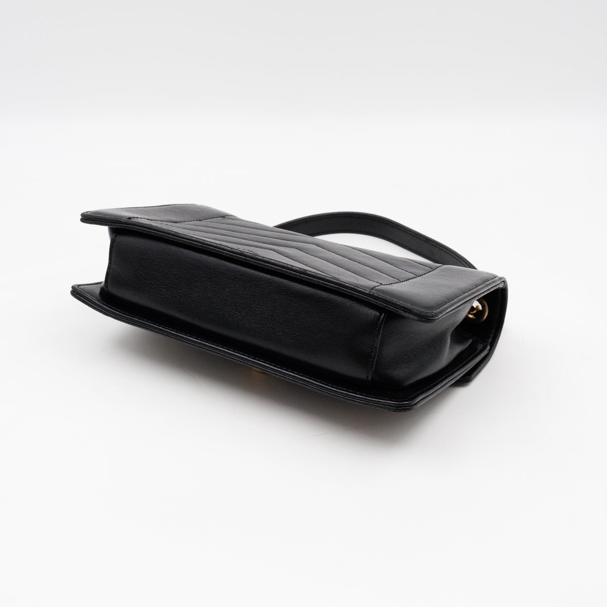 Reversed Chevron Flap Bag Black Quilted Lambskin Leather