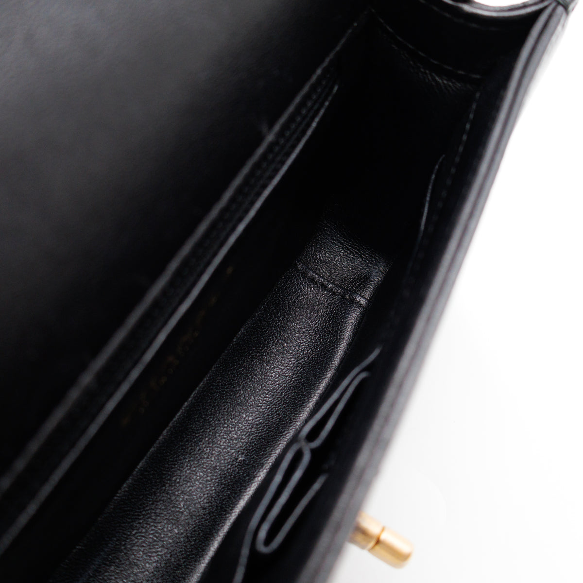 Reversed Chevron Flap Bag Black Quilted Lambskin Leather