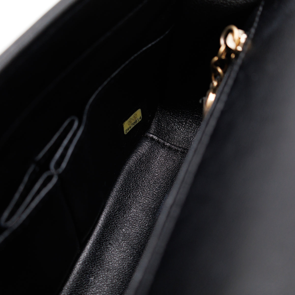 Reversed Chevron Flap Bag Black Quilted Lambskin Leather