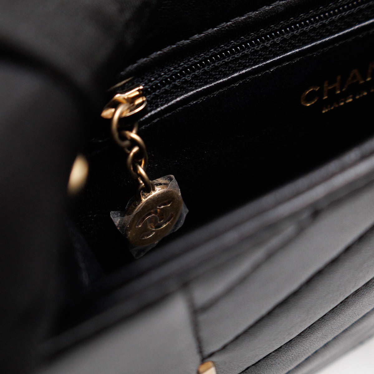 Reversed Chevron Flap Bag Black Quilted Lambskin Leather