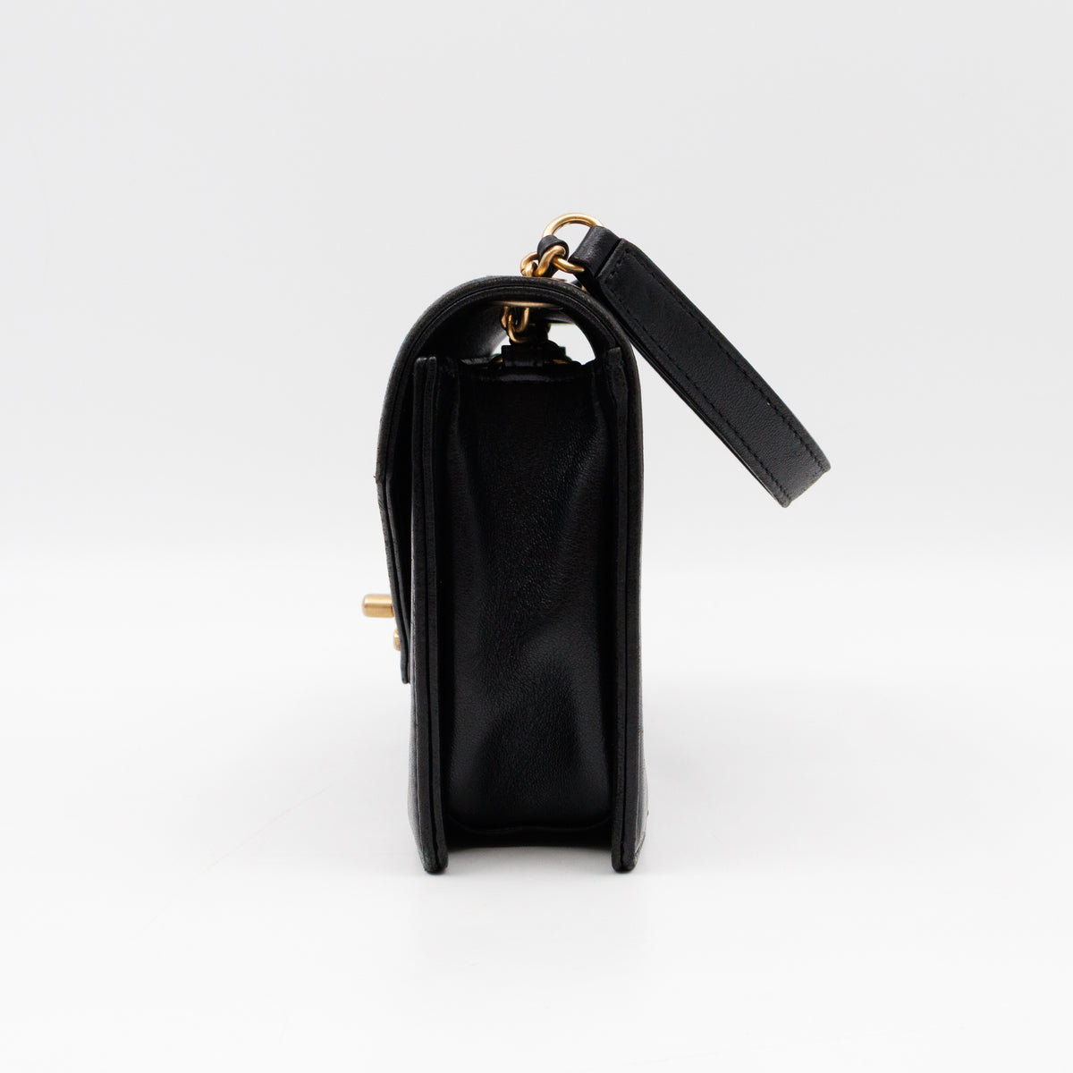 Reversed Chevron Flap Bag Black Quilted Lambskin Leather