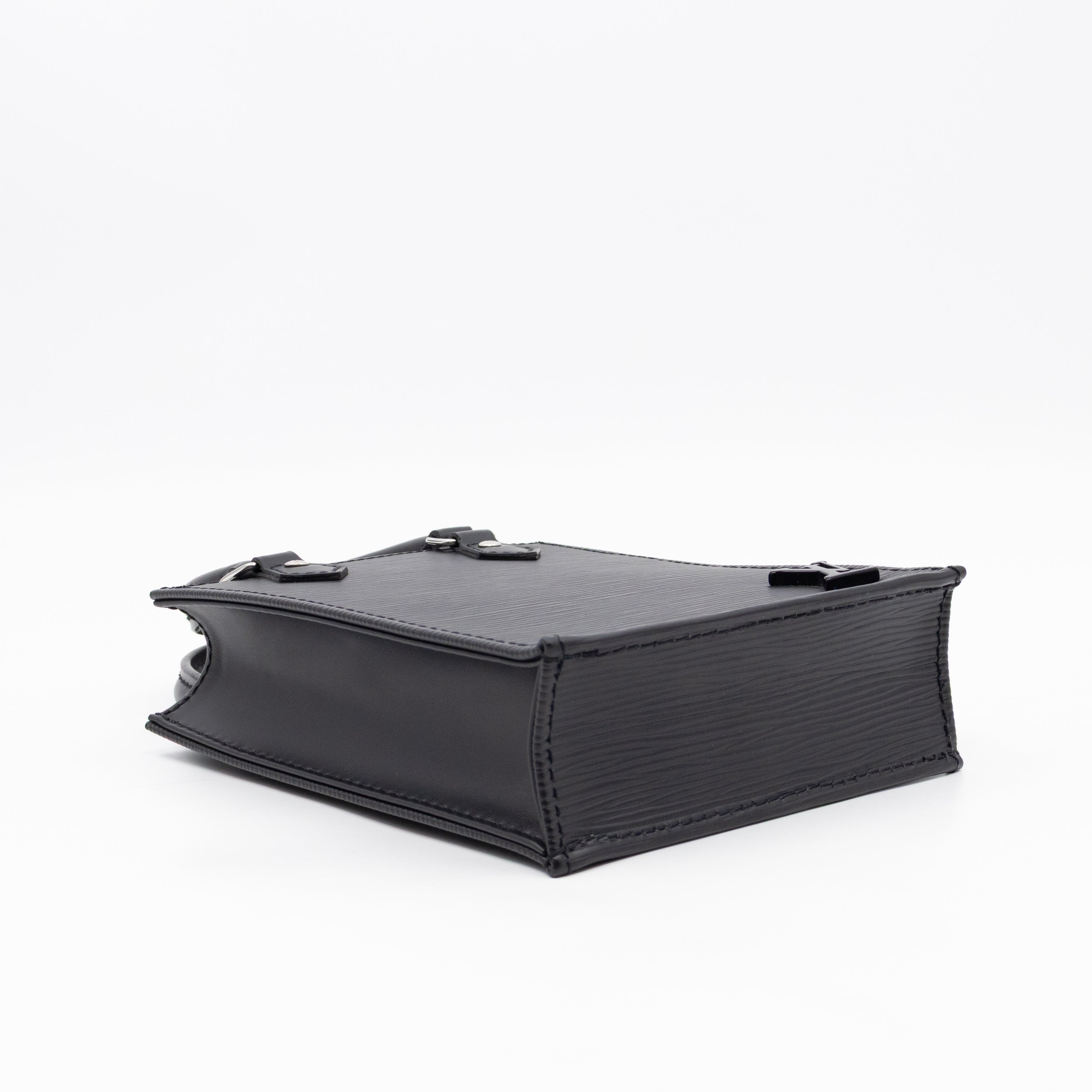 Petit Sac Plat Black Epi Leather With Jacquard Strap