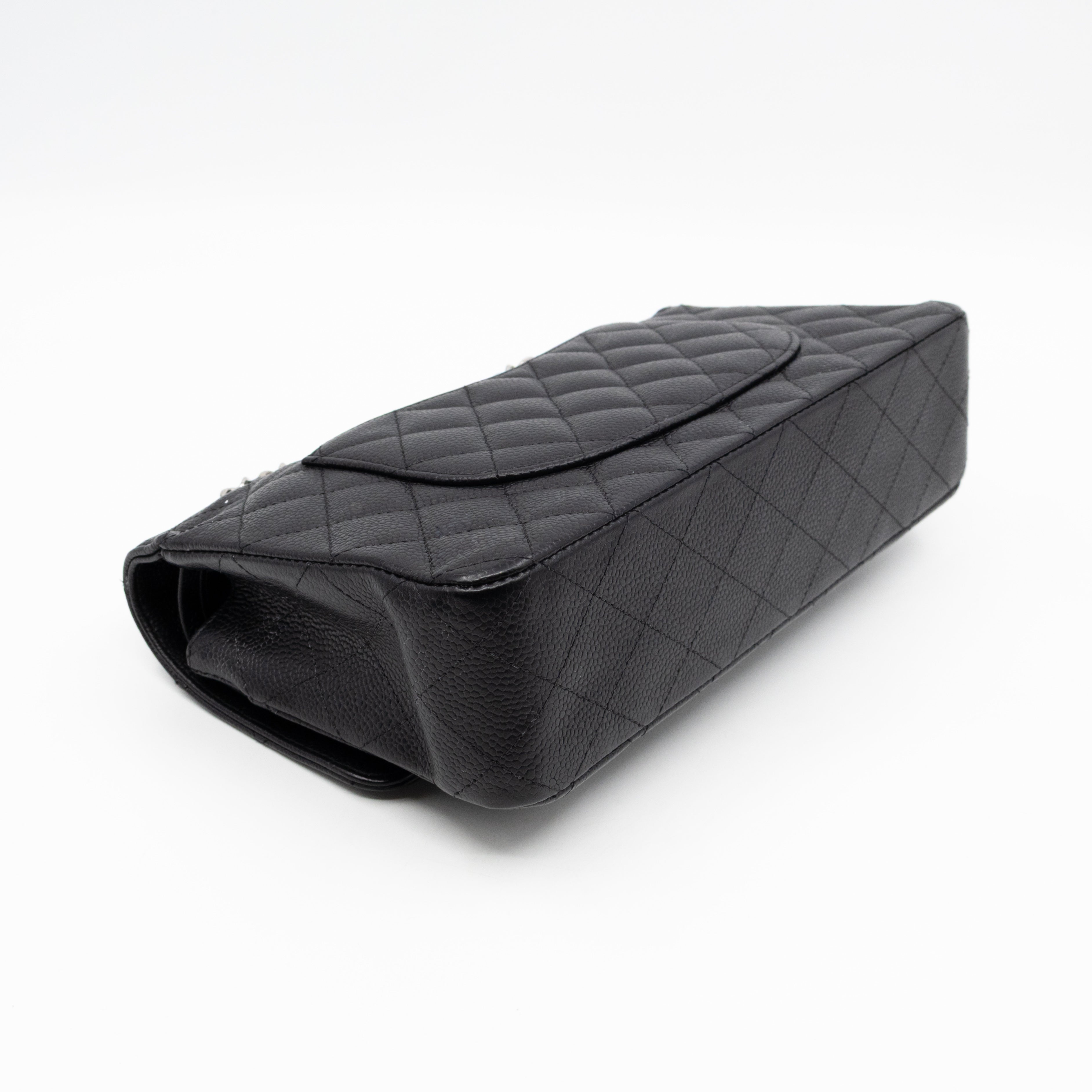 Classic Double Flap Medium Black Caviar Leather Silver