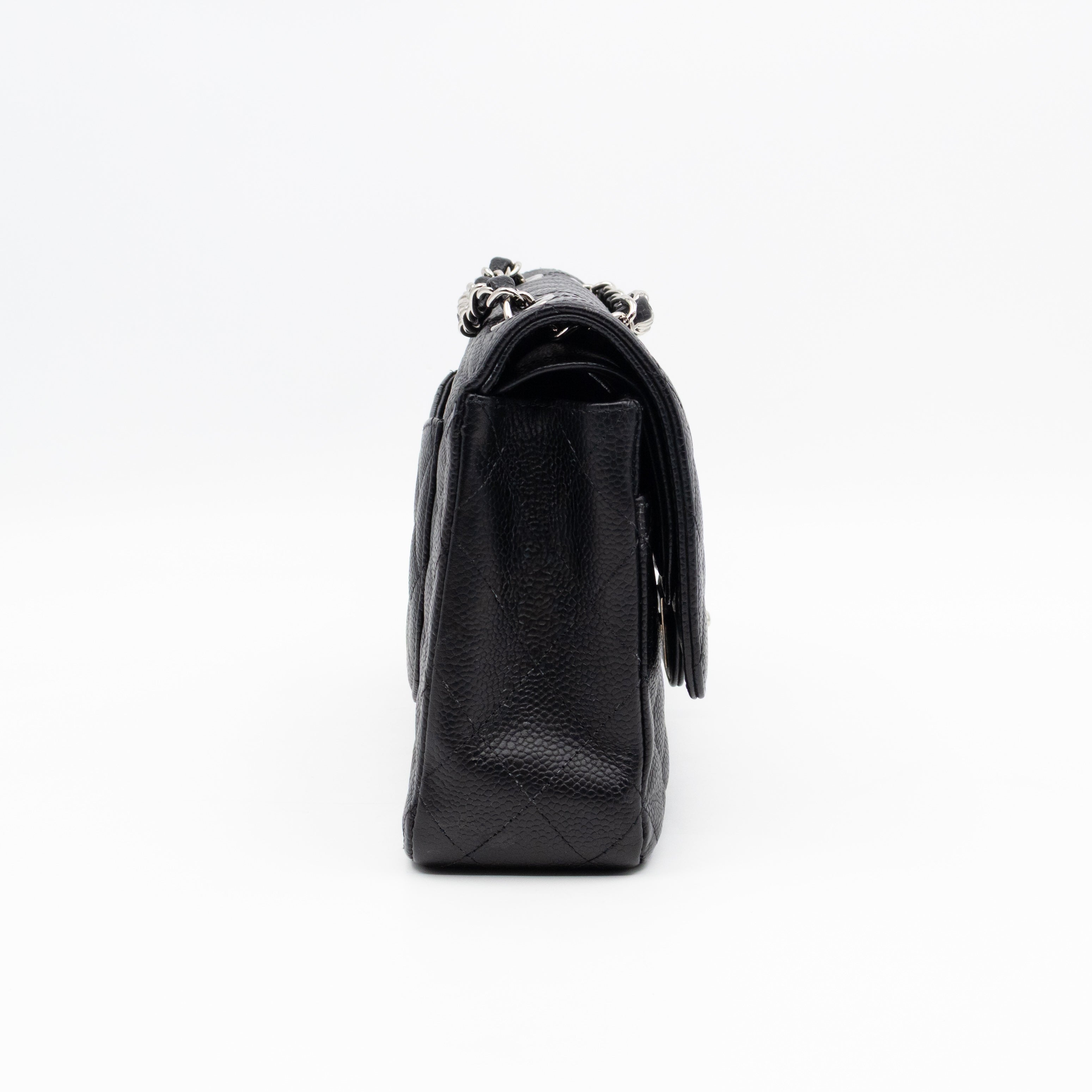 Classic Double Flap Medium Black Caviar Leather Silver
