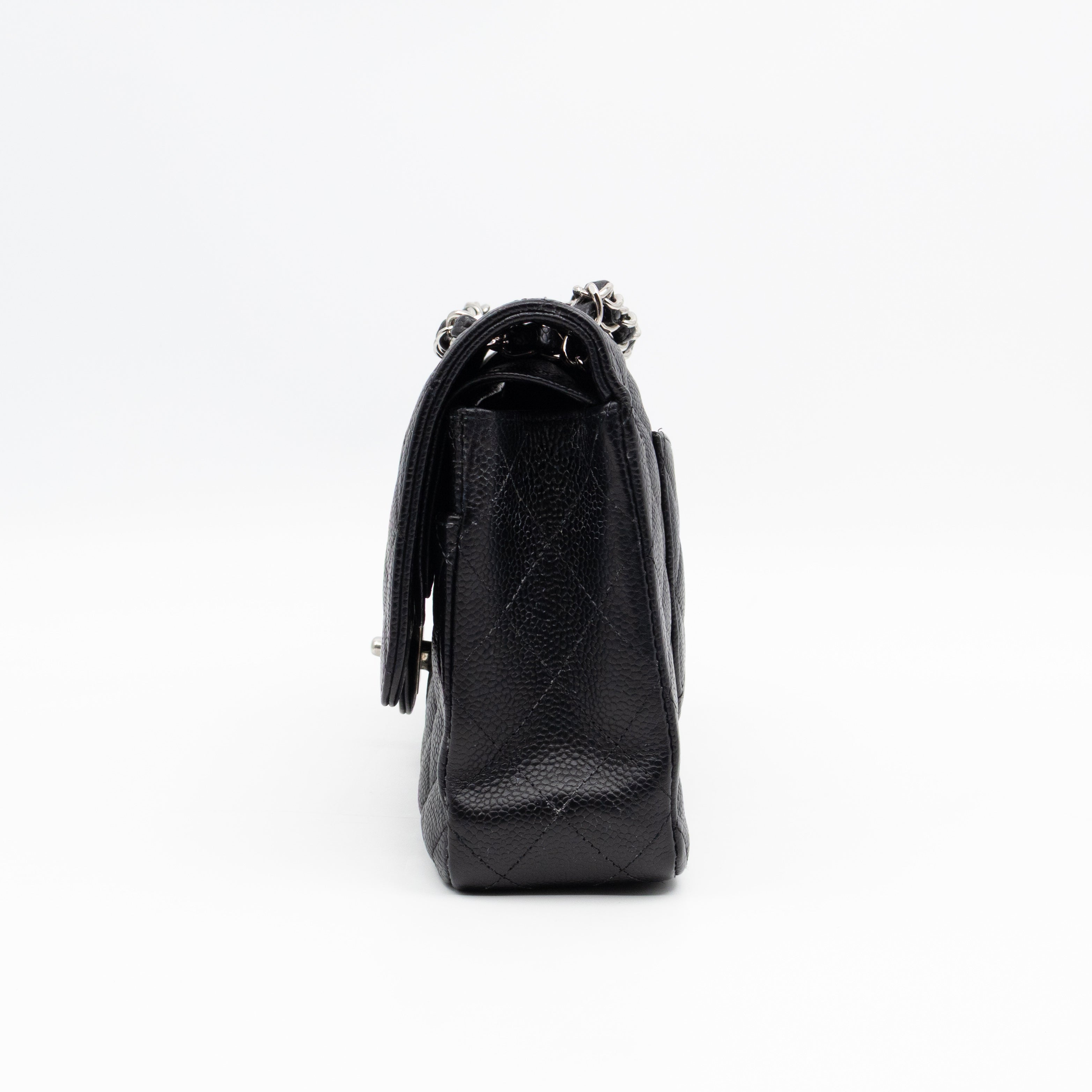 Classic Double Flap Medium Black Caviar Leather Silver