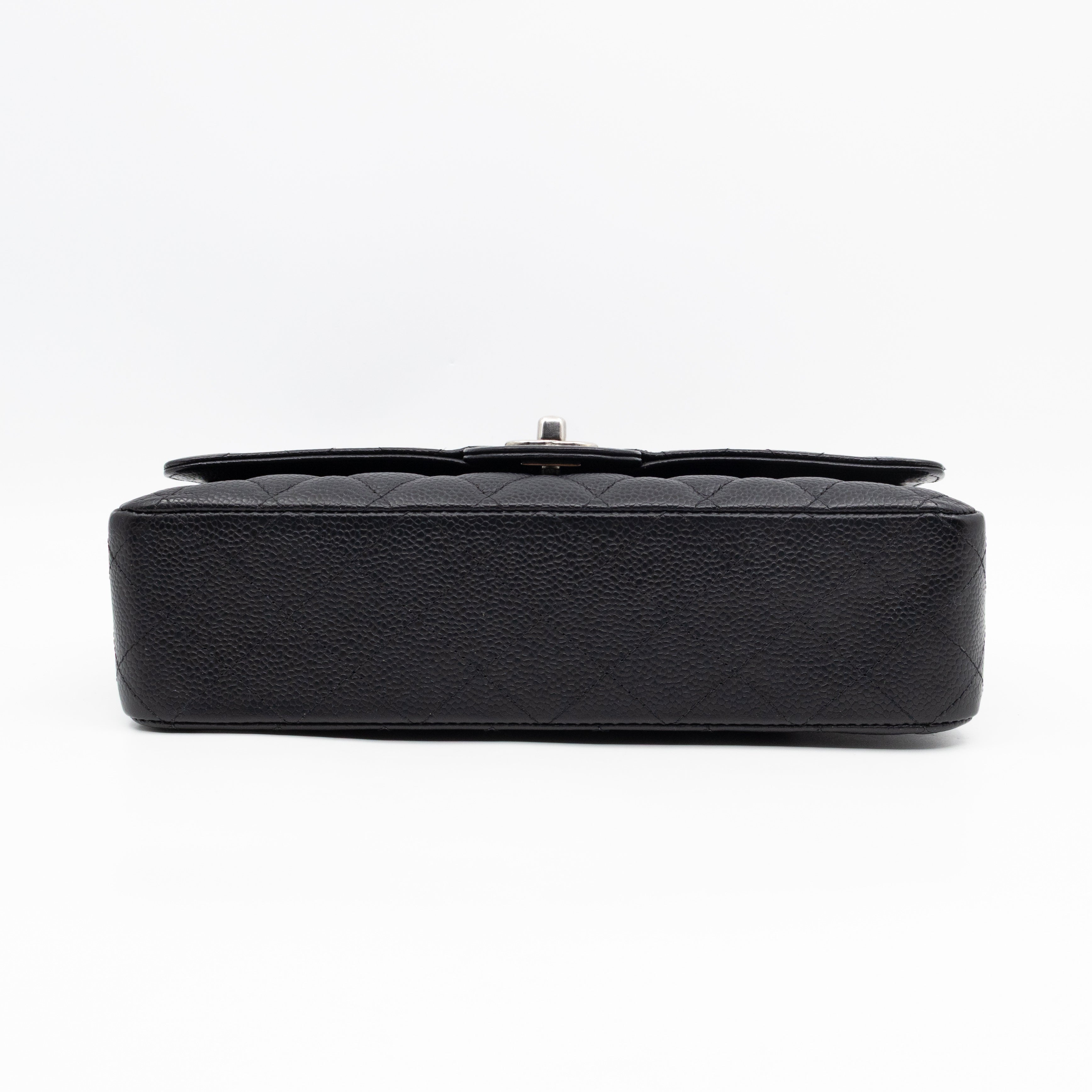 Classic Double Flap Medium Black Caviar Leather Silver