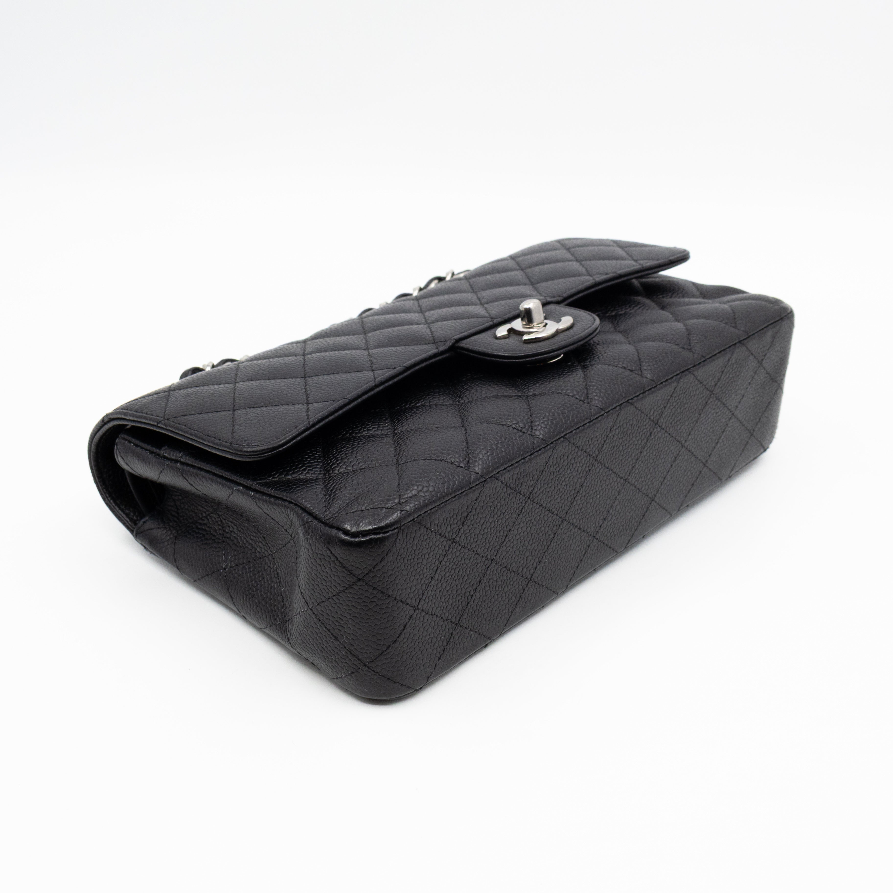 Classic Double Flap Medium Black Caviar Leather Silver