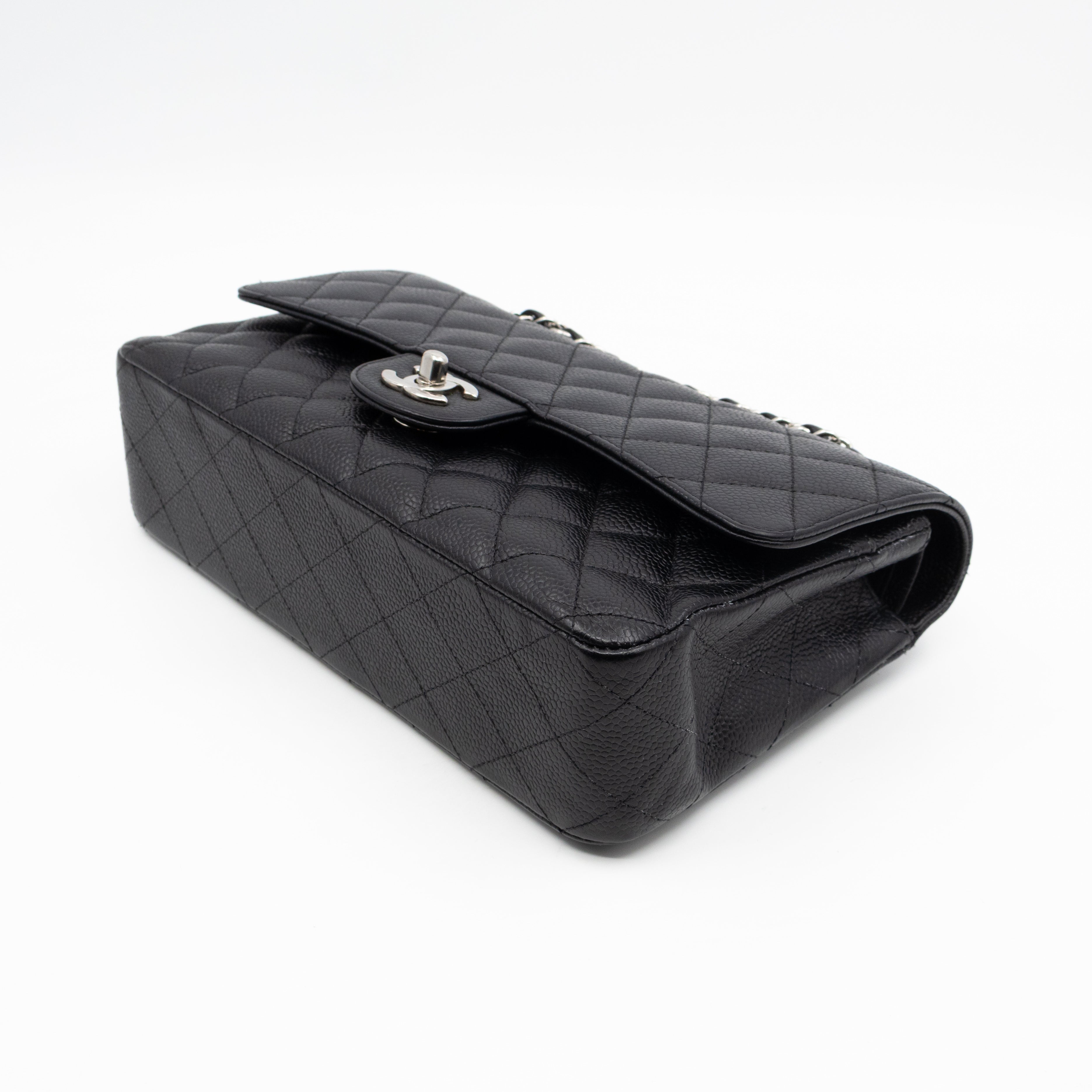 Classic Double Flap Medium Black Caviar Leather Silver
