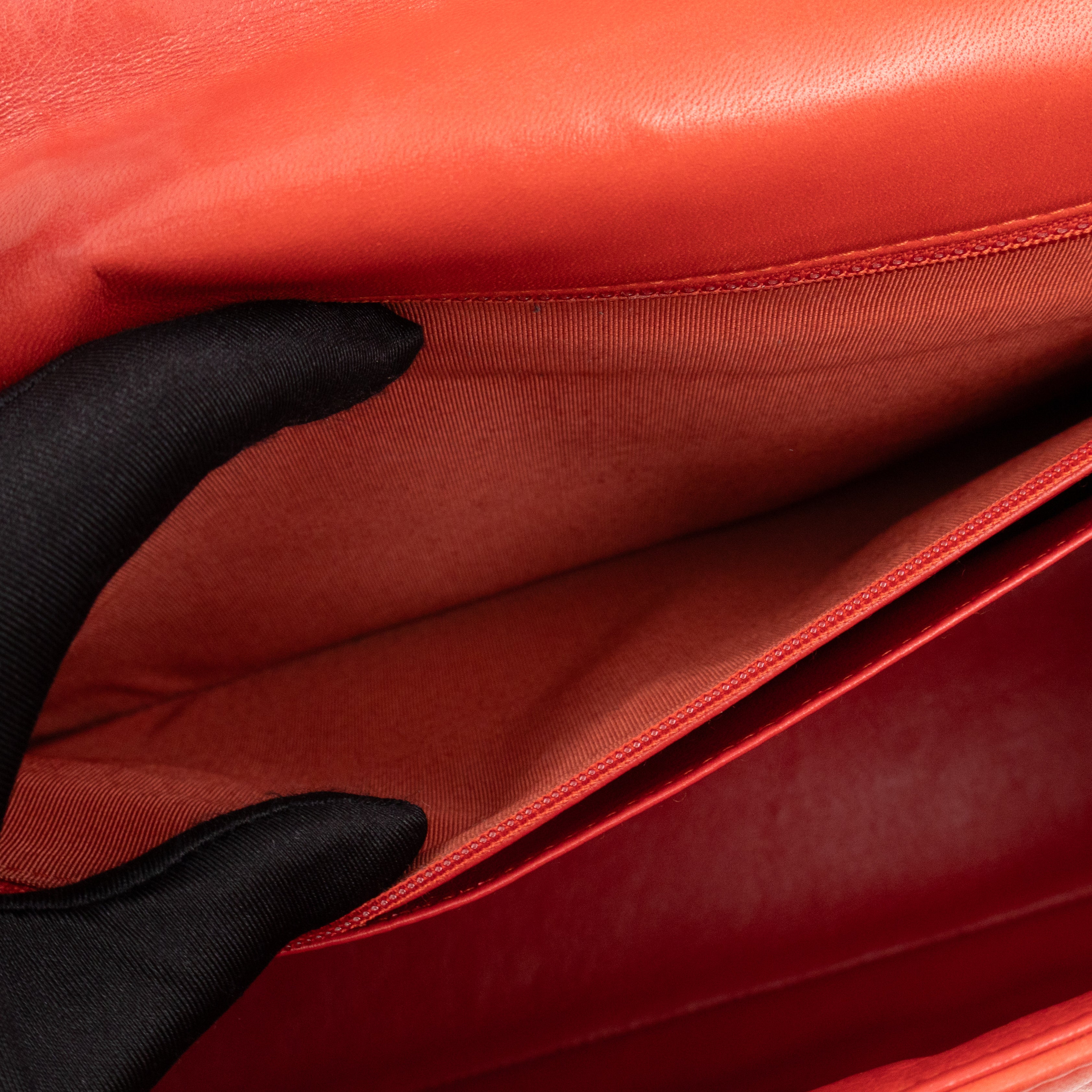Classic Single Flap Maxi Orange Lambskin Leather