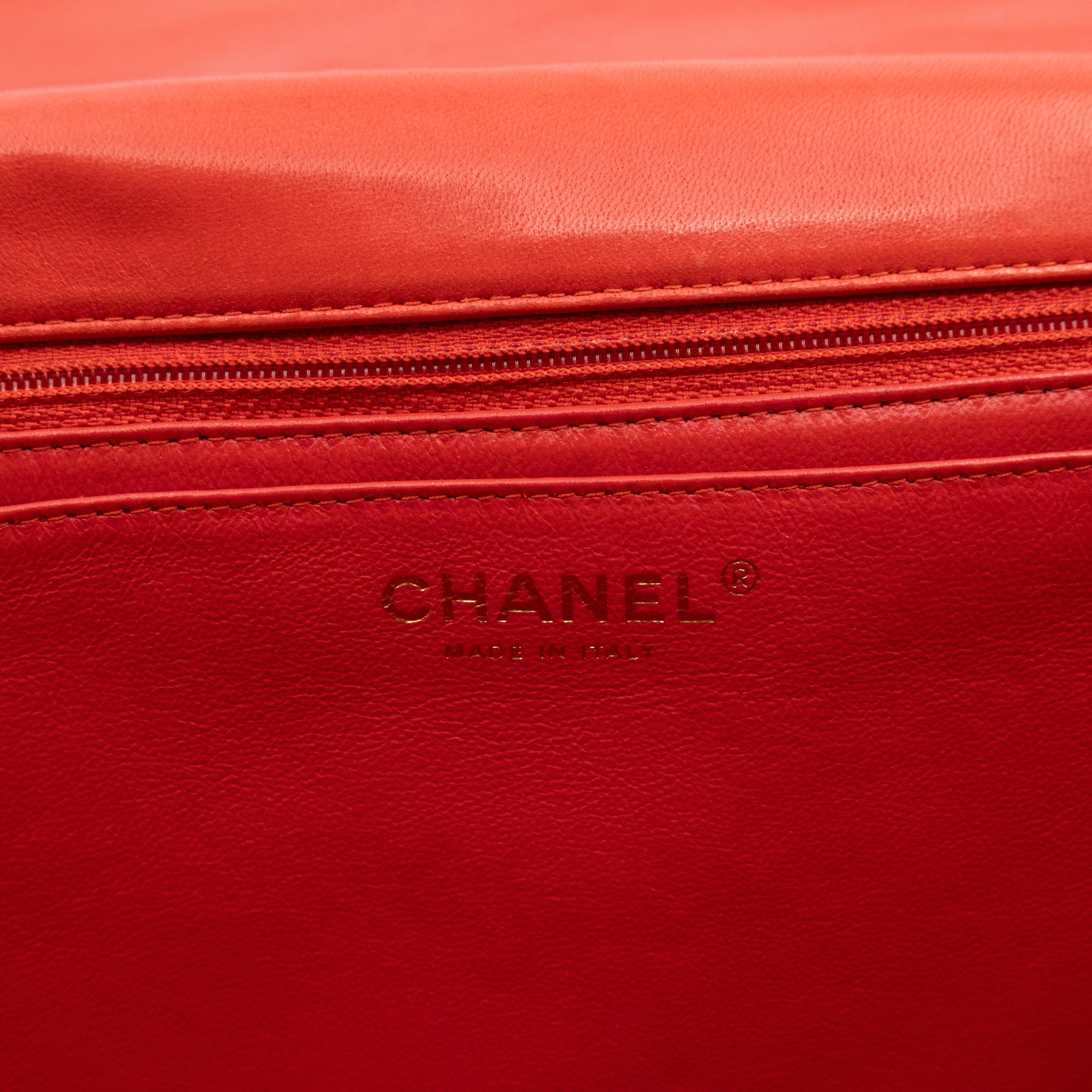 Classic Single Flap Maxi Orange Lambskin Leather