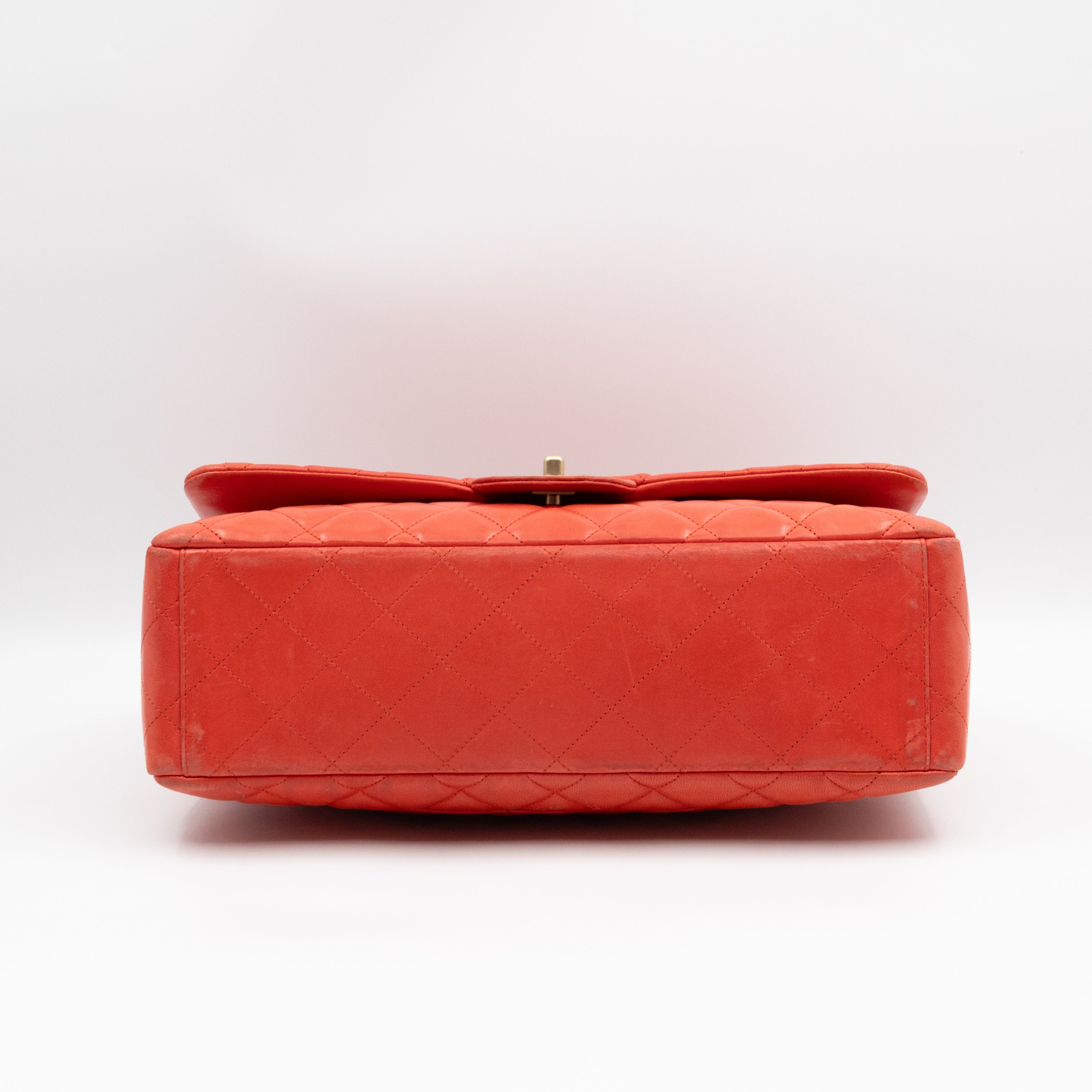 Classic Single Flap Maxi Orange Lambskin Leather