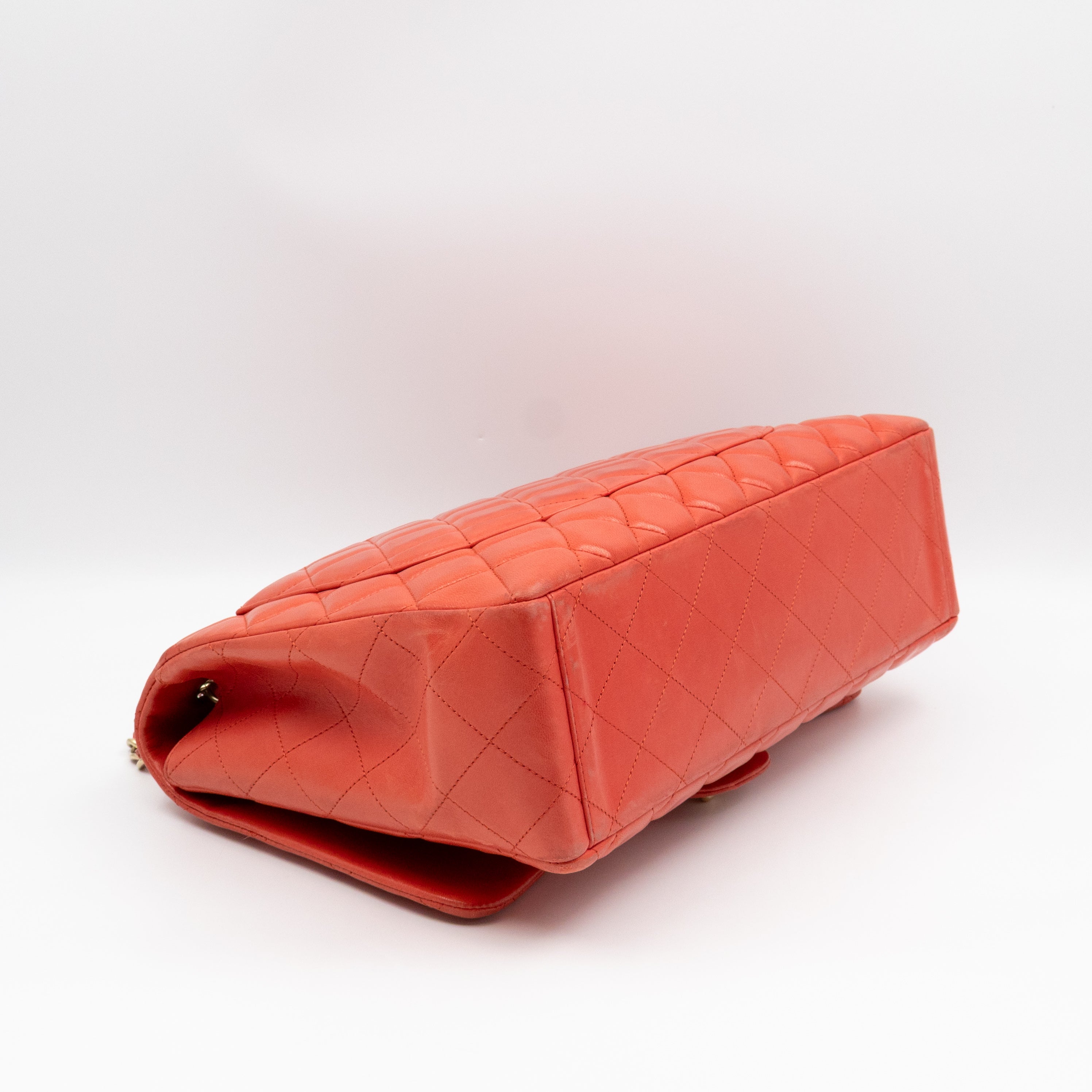 Classic Single Flap Maxi Orange Lambskin Leather