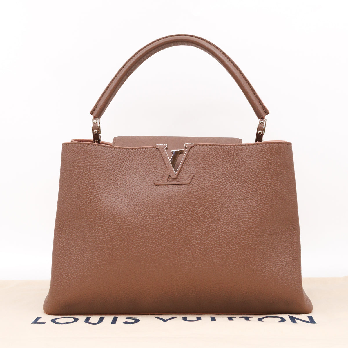 Capucines MM Taupe & Rose Taurillon Leather