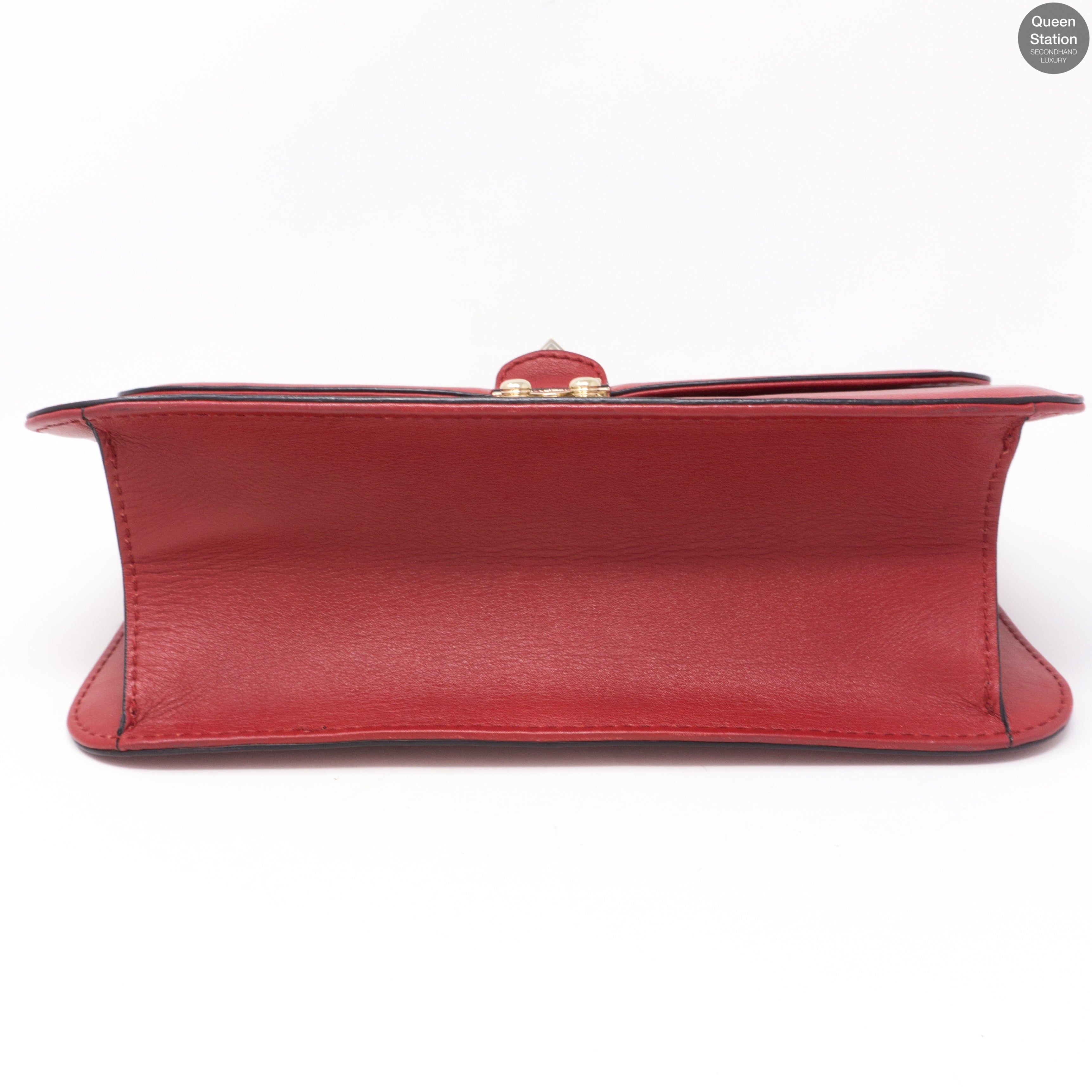 Large Glam Lock Rockstud Flap Red Vitello