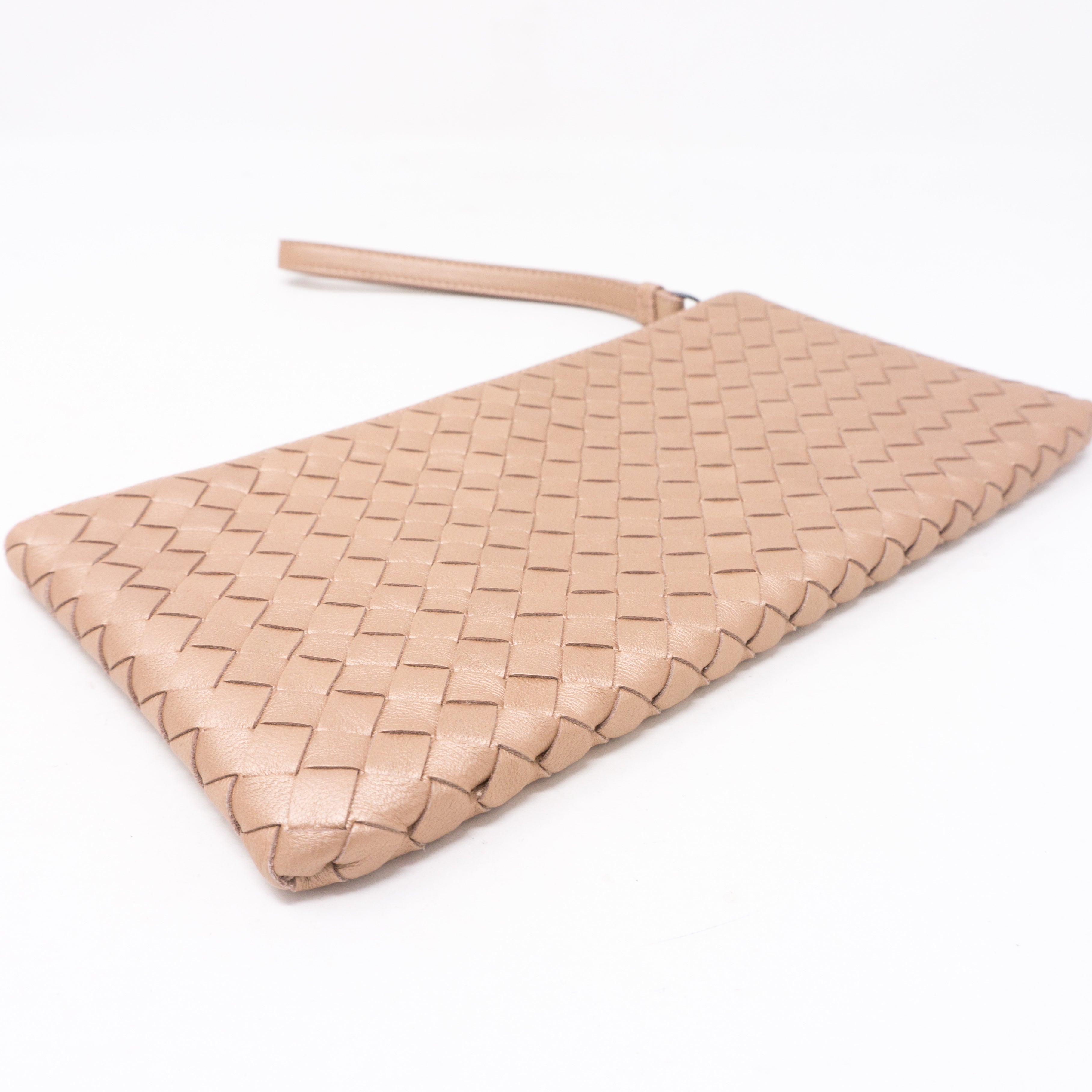 Intrecciato Wristlet Pouch Champagne Leather