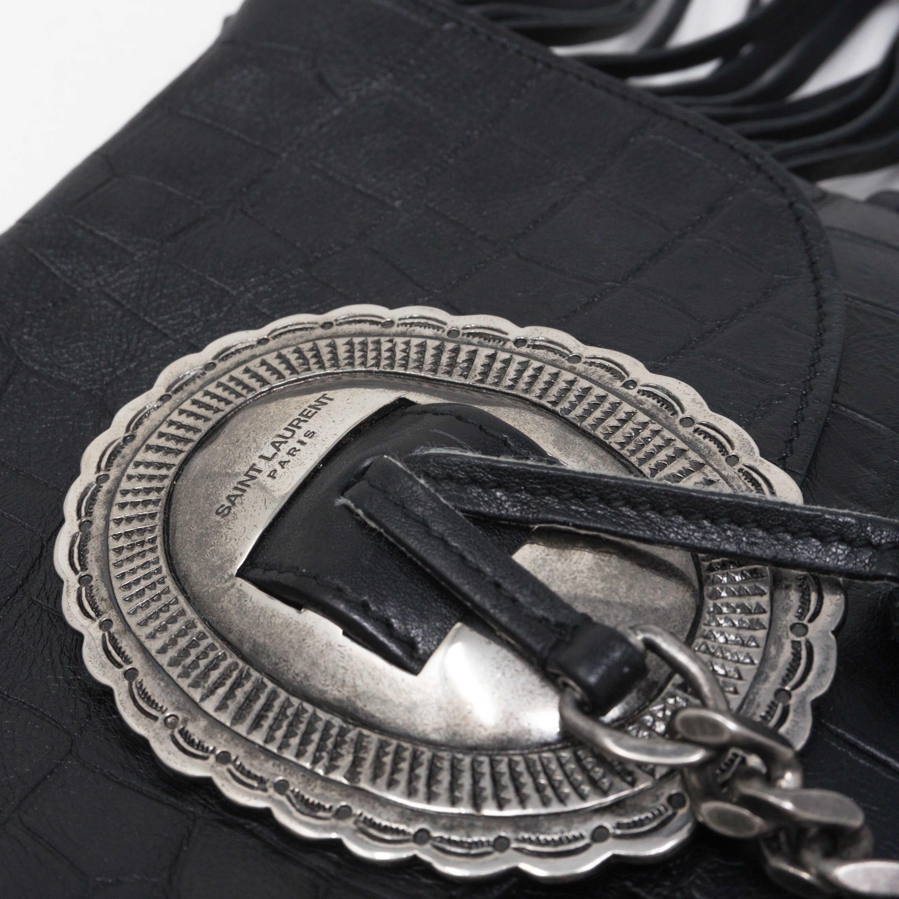 Anita Fringed Flat Bag Black Leather