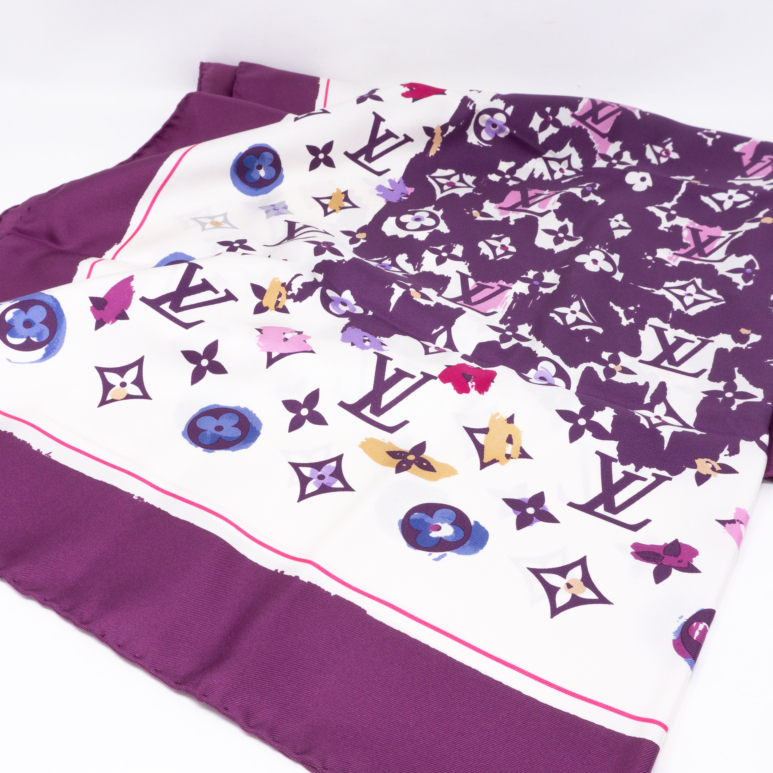 Monogram Map Silk Purple Scarf