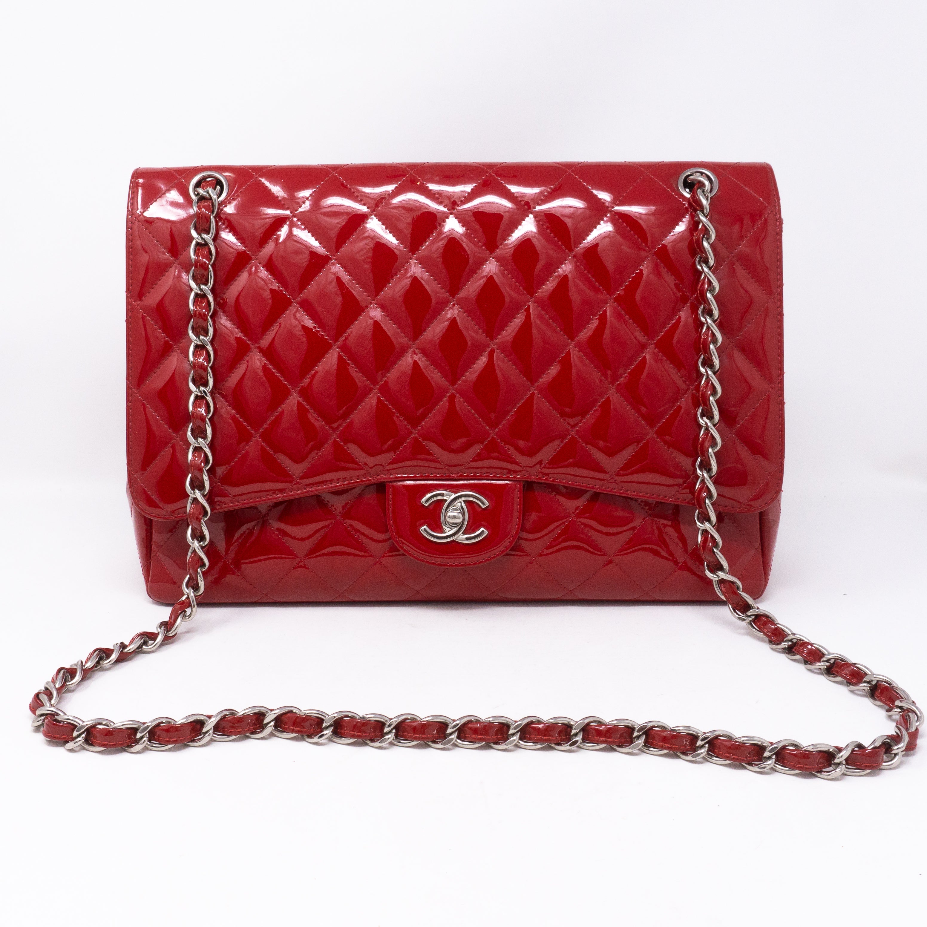 Classic Single Flap Maxi Red Patent Leather