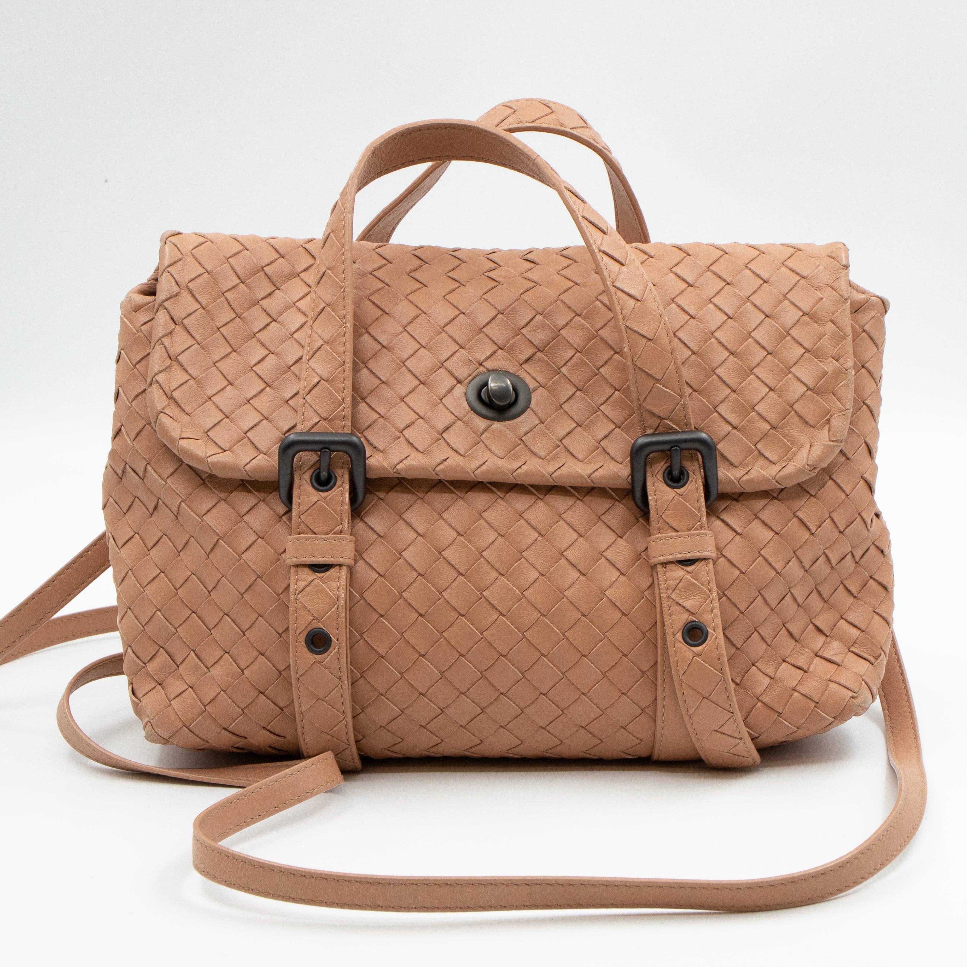 Intrecciato Two Way Shoulder Bag Beige Leather