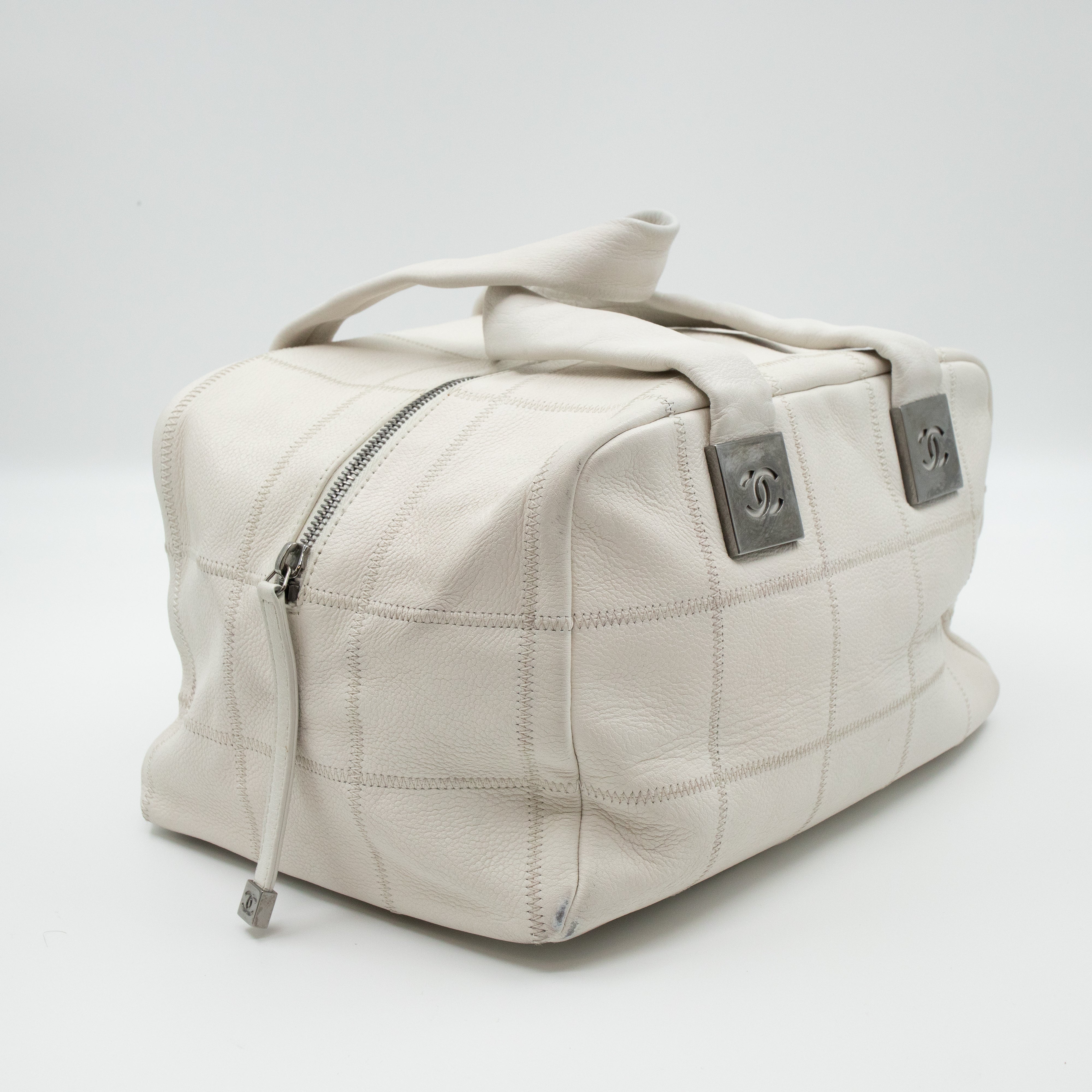 Boston Bag Quilted White Leather