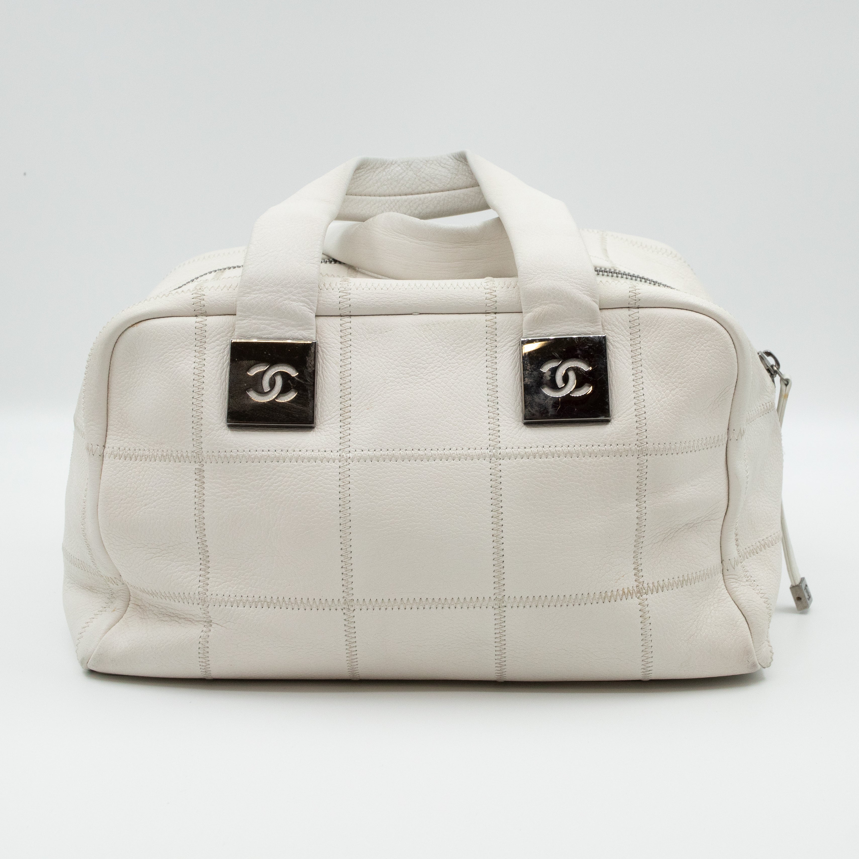 Boston Bag Quilted White Leather