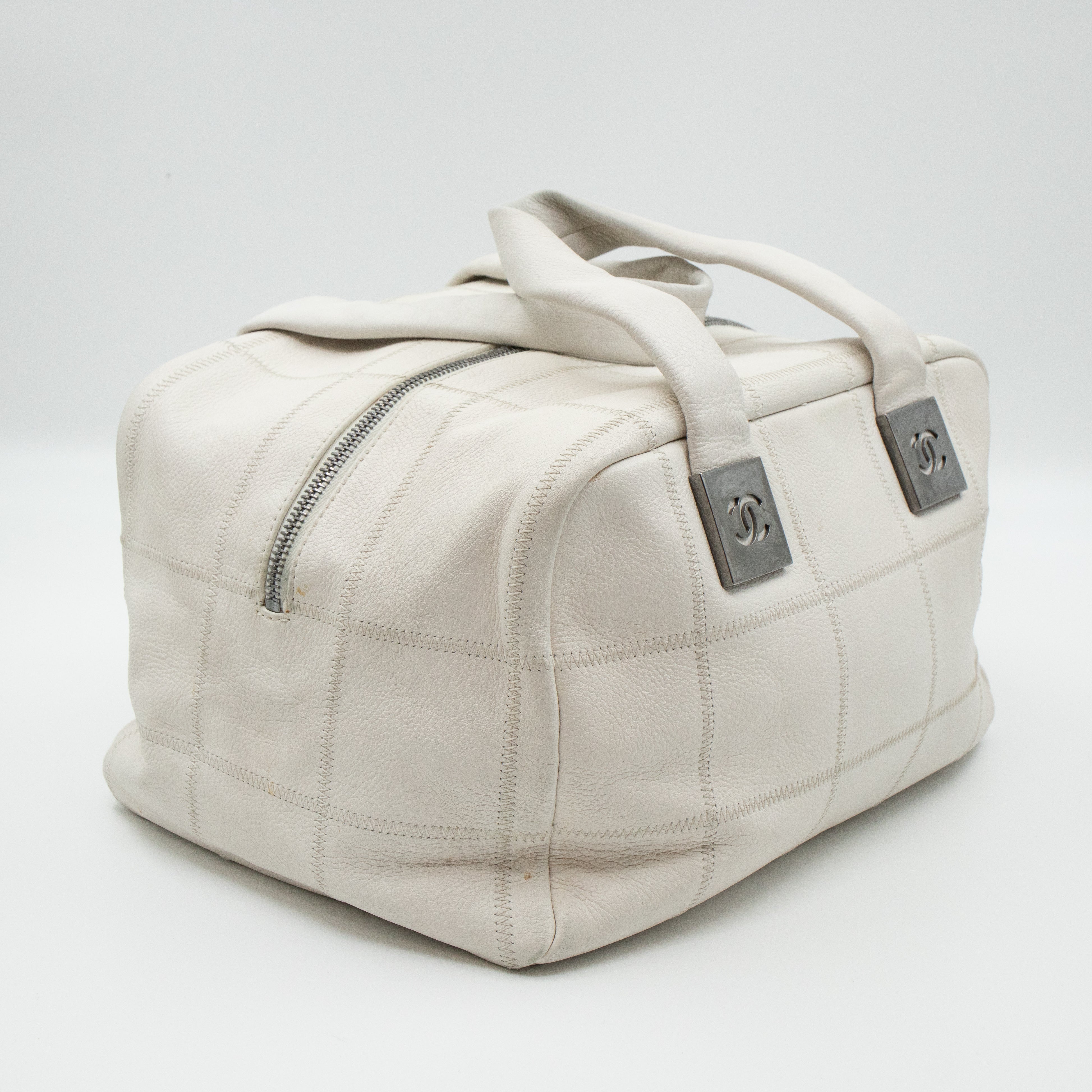 Boston Bag Quilted White Leather