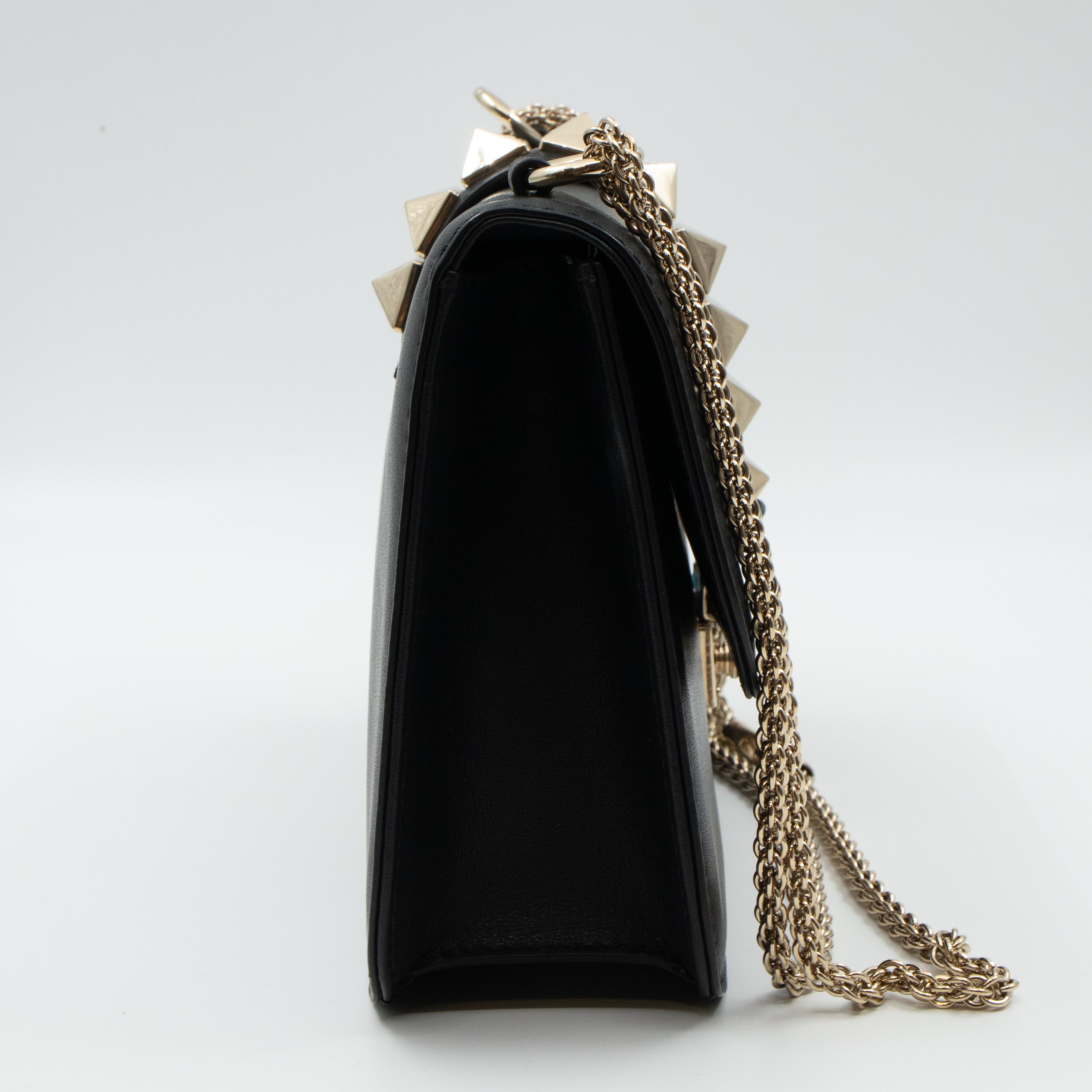 Medium Glam Lock Rockstud Flap Bag Black
