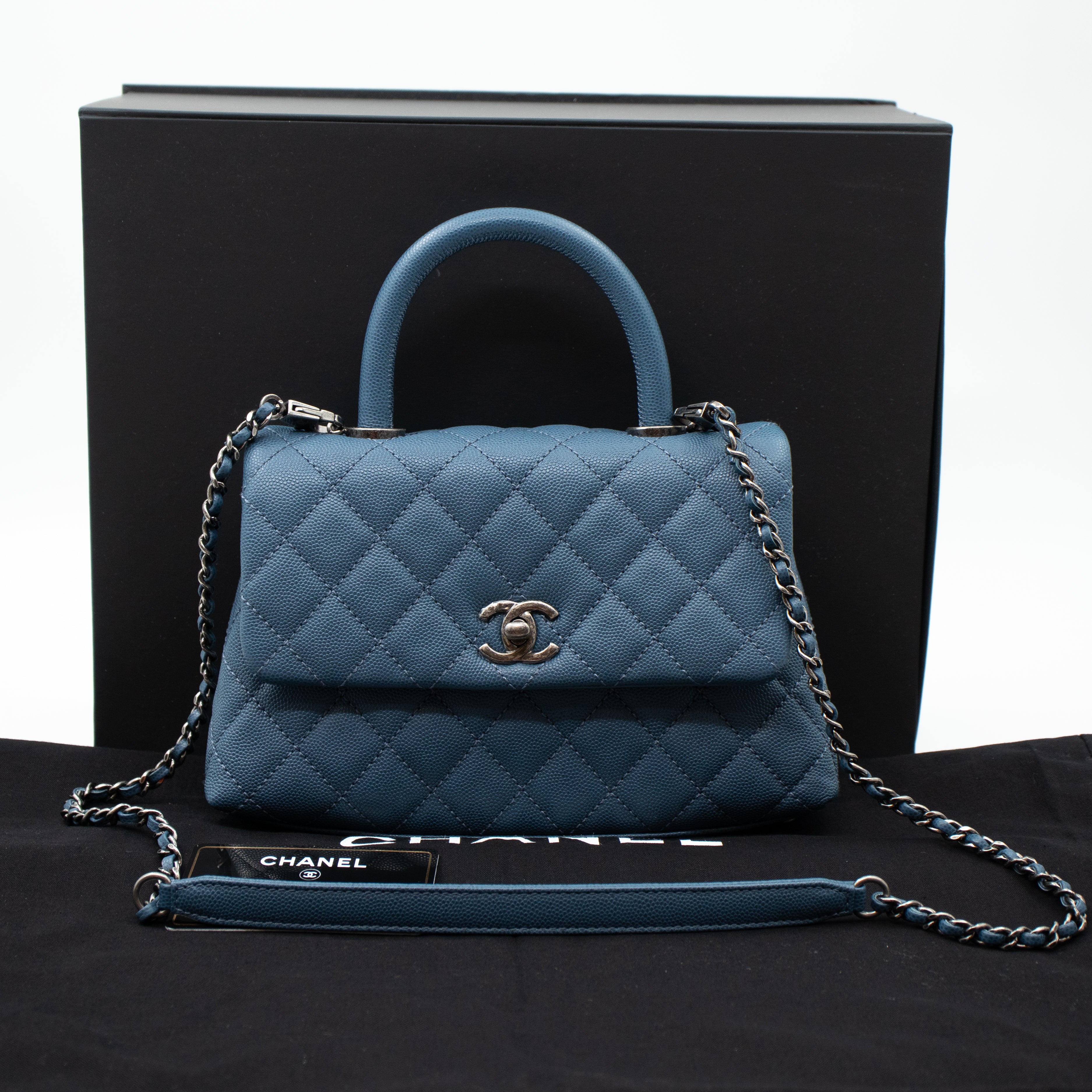 Coco Top Handle Bag Small Blue Caviar