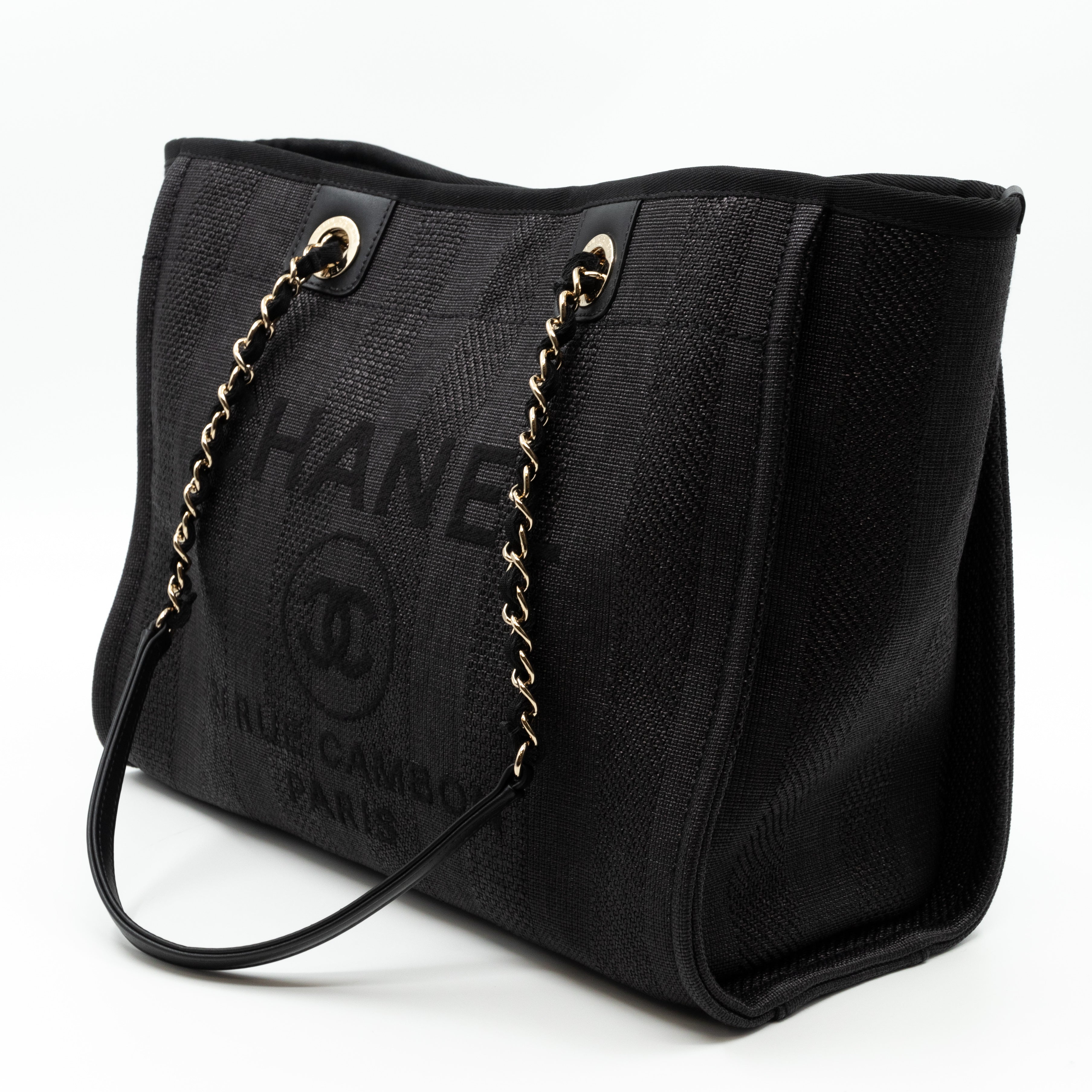 Deauville Small Tote Black Canvas Gold
