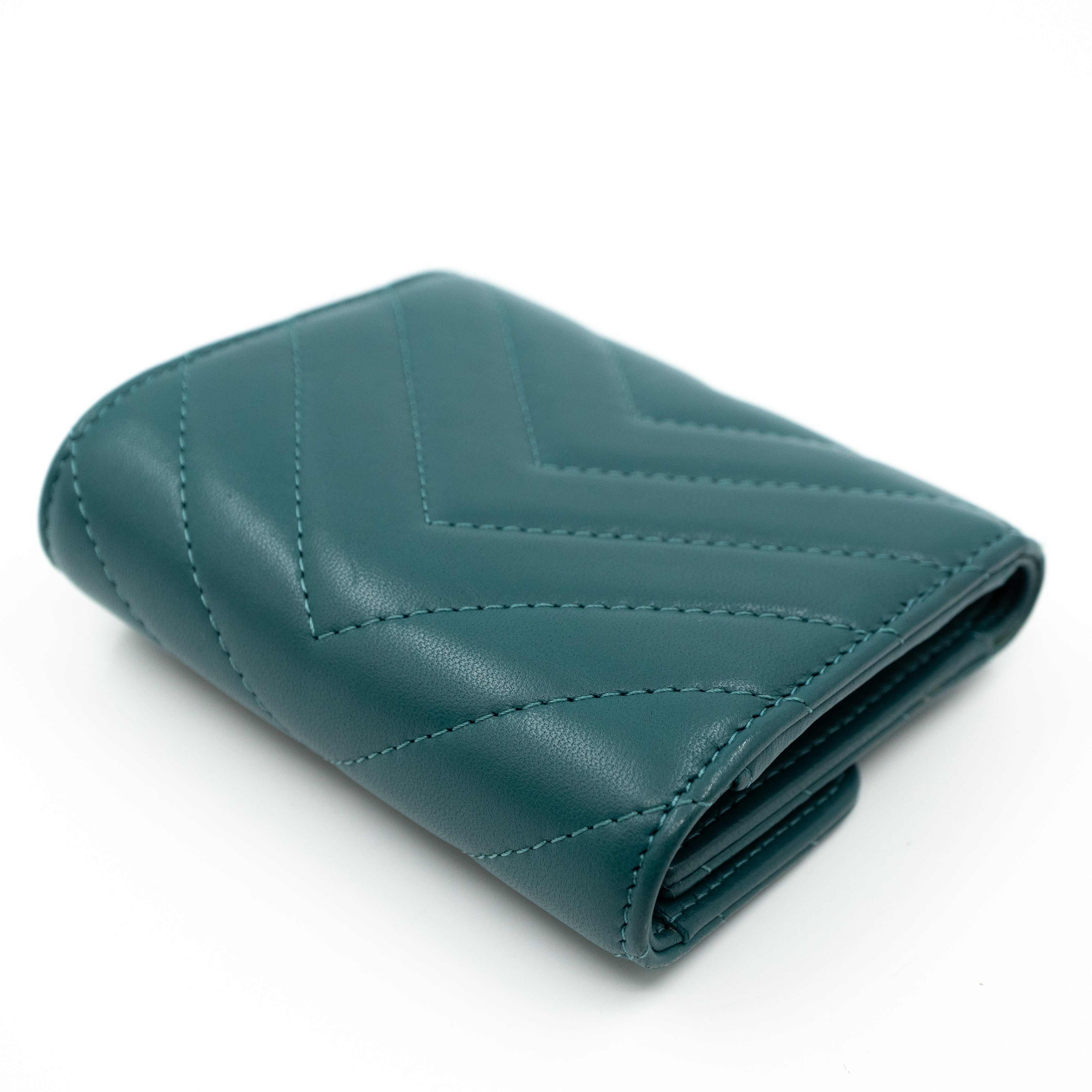 Small Classic Flap Wallet Green Leather