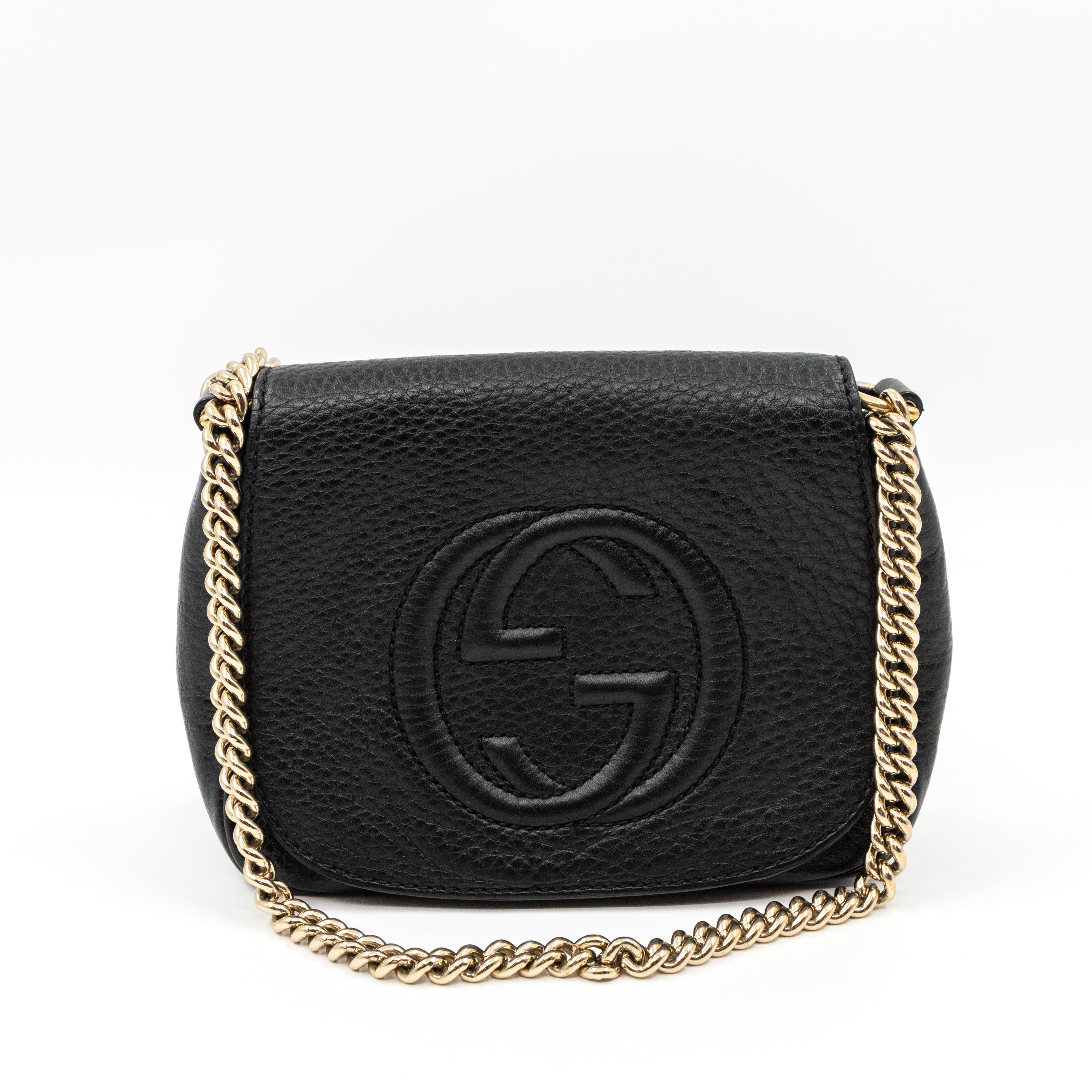 Soho Small Chain Flap Bag Black Leather