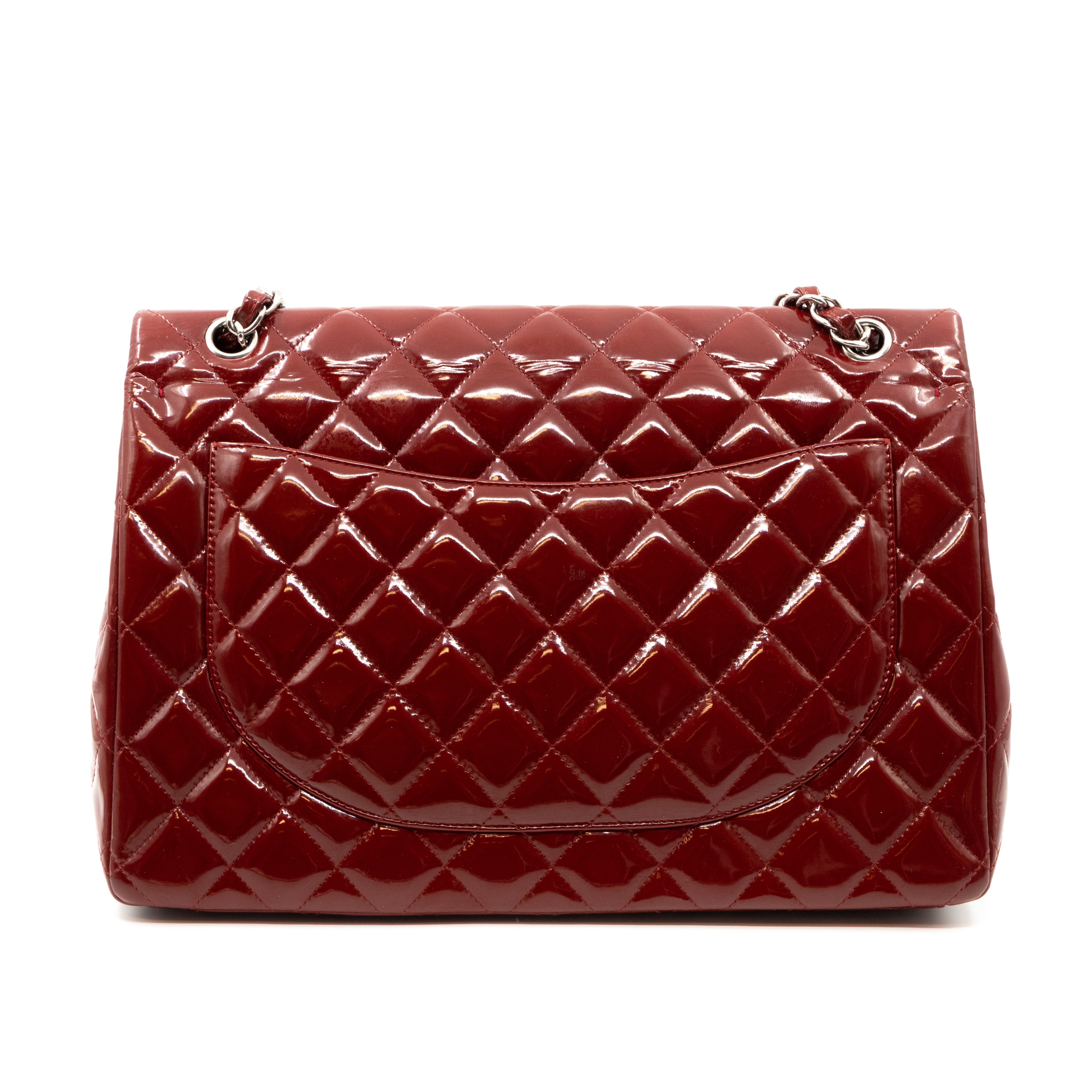 Classic Double Flap Maxi Red Patent Silver