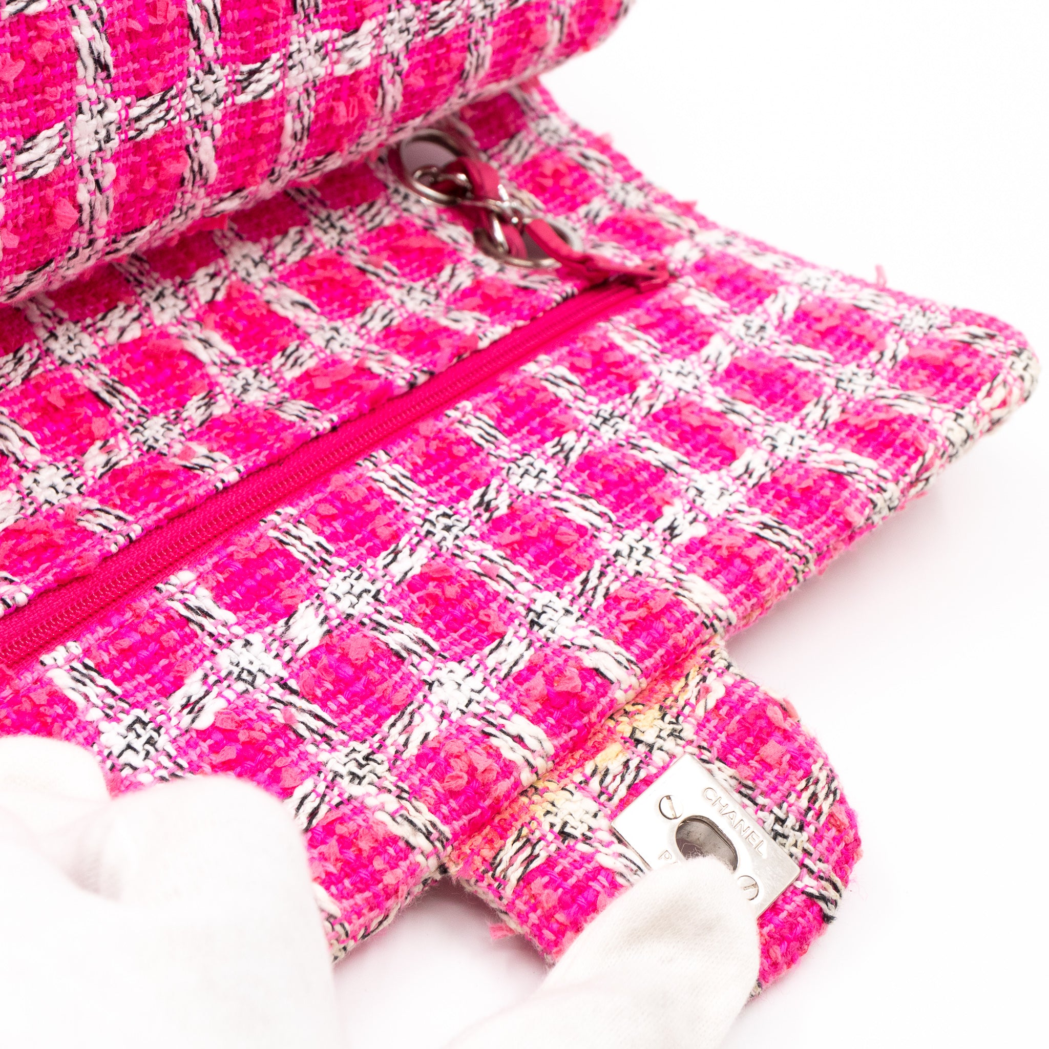 Classic Double Flap Bag Medium Tweed Pink